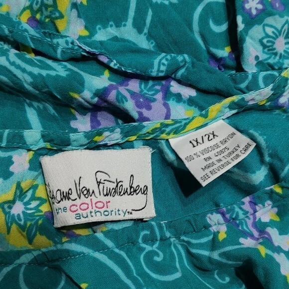 Diane von Furstenberg Color Authority Teal Paisley Dress 1X/2X Coastal Grandma