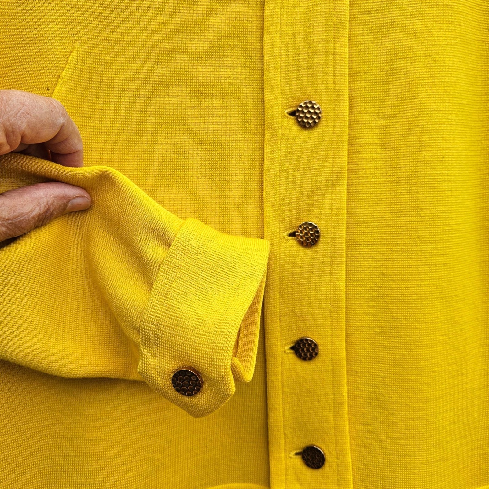 Mod Italian Designer Avagolf Yellow Wool Doubleknit Dress 60s 70s Moth Holes