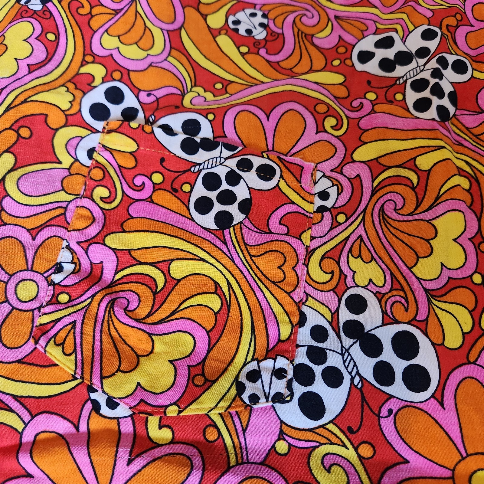 Vtg 60s Psychedelic DESIGN HOUSE Artist MCM Smock Apron MOD Flower Power Ladybug