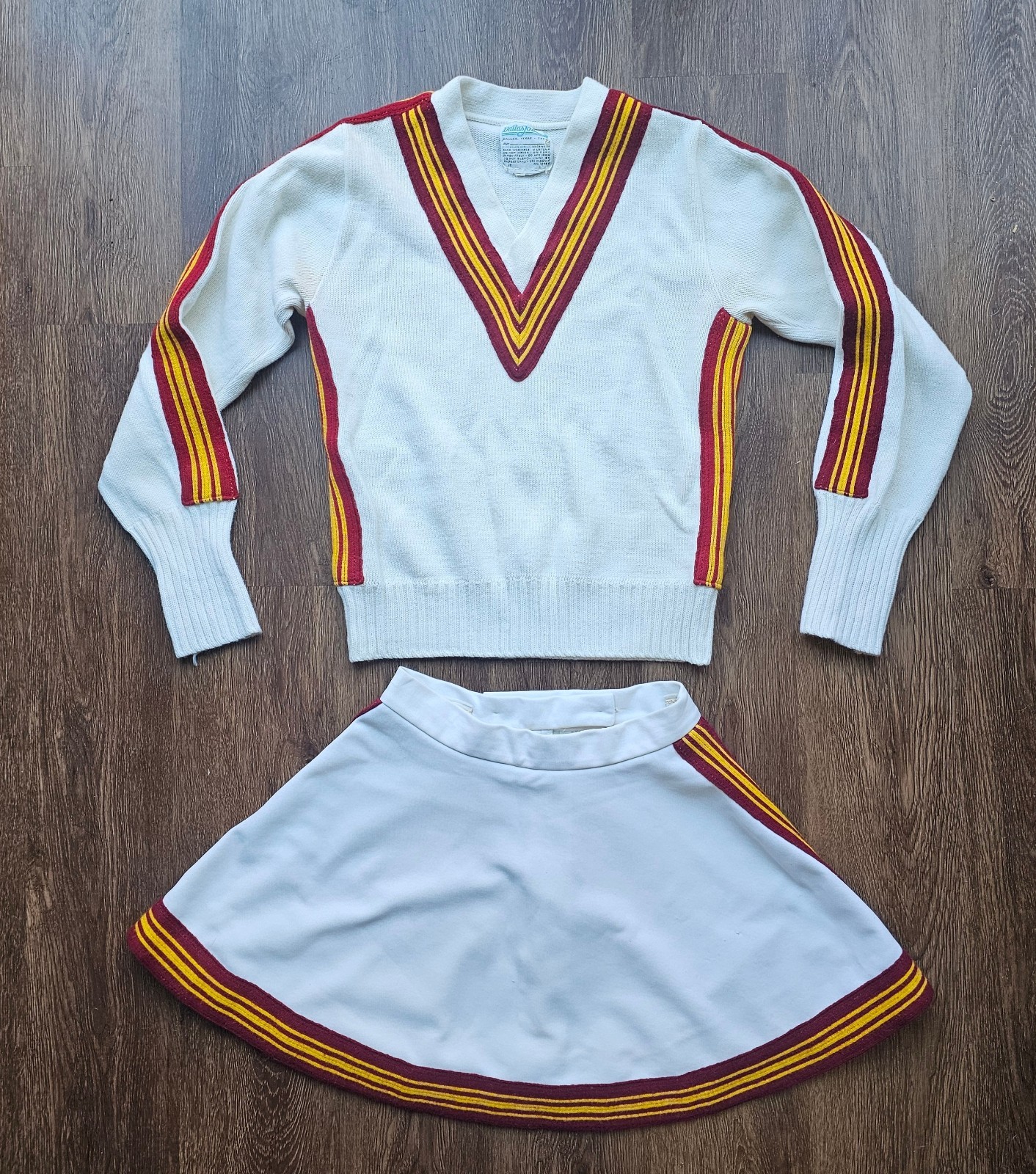 Womens Vintage 70s 80s Cheerleading Cheer Outfit Skirt Red White Dallas…