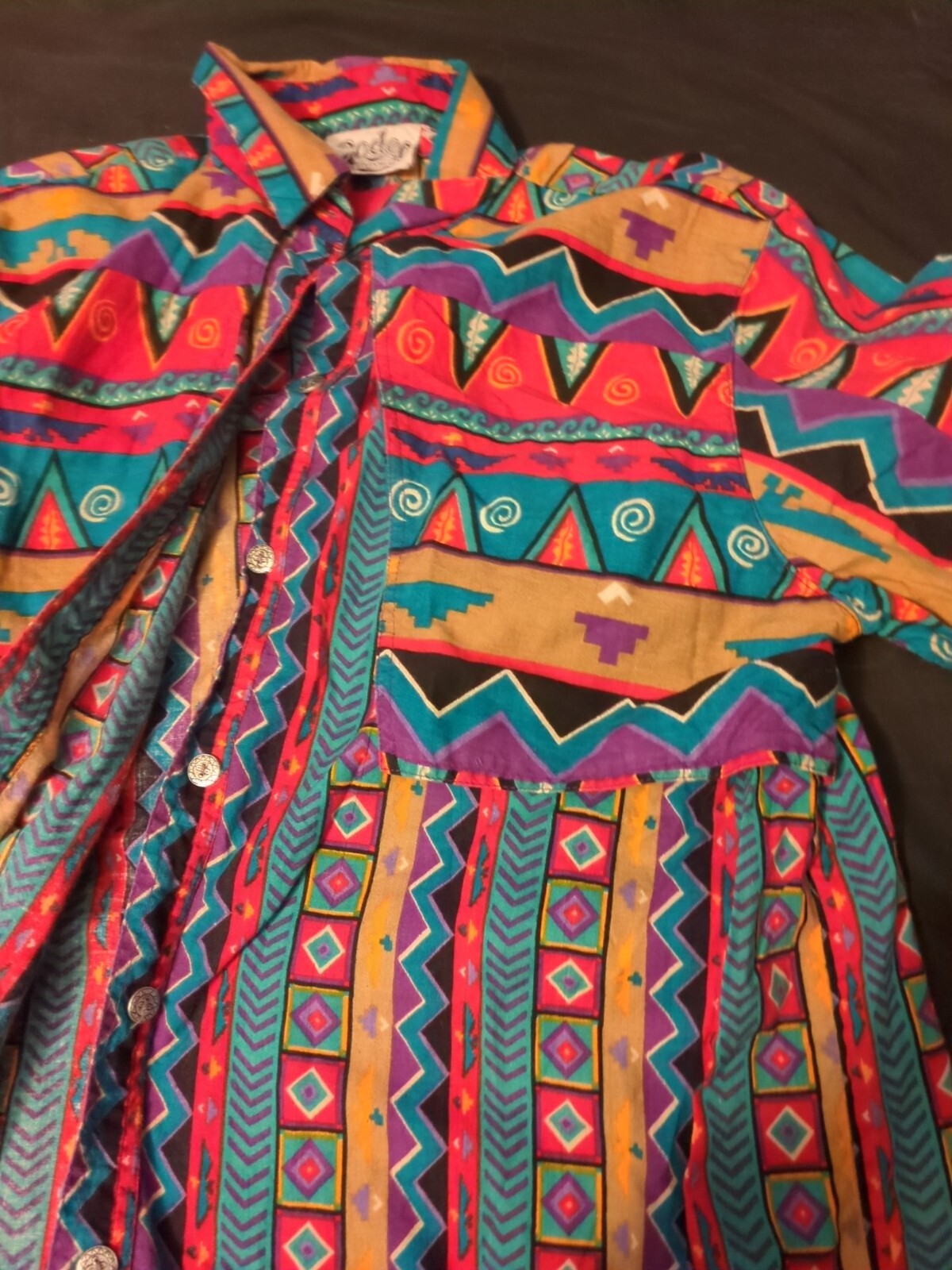 Vintage 80s RODEO Western Wear Womens L Southwestern Aztec Yoke Cotton Shirt