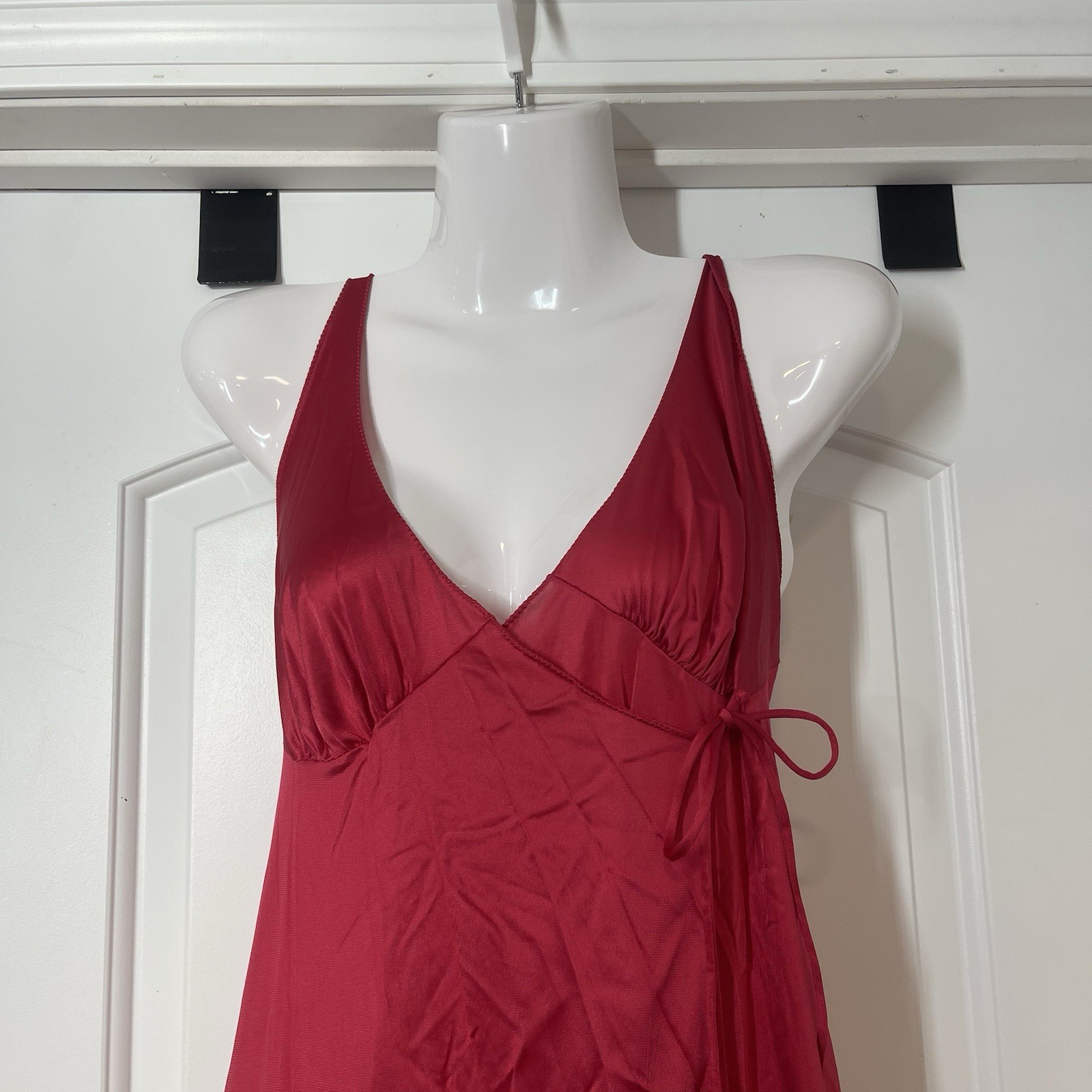 VTG Vanity Fair Negligee Maxi Night Gown Slip Dress Sz 36 Red Sexy Wrap Intimate
