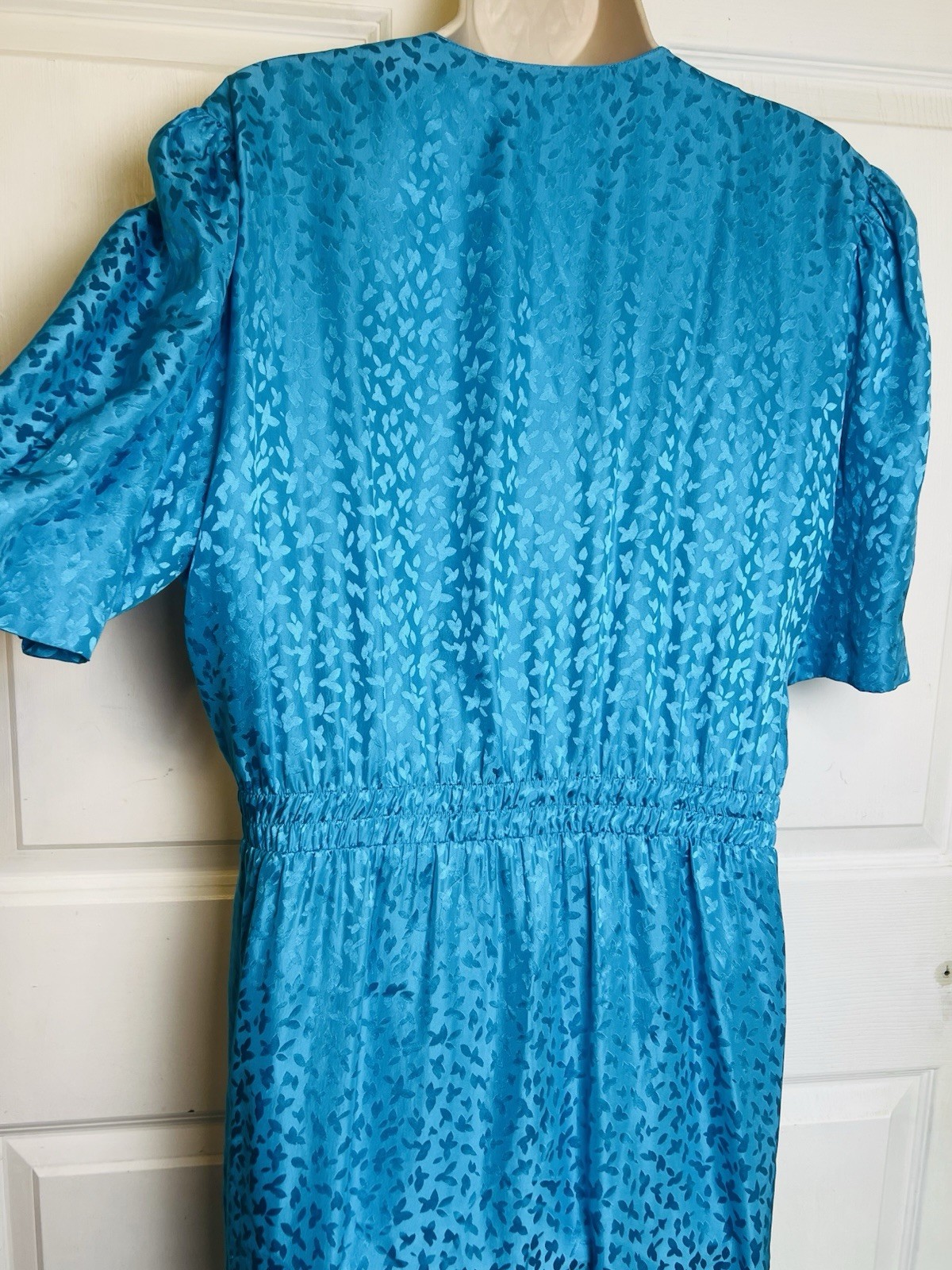 Vintage 100% SILK Jonathan Martin Wrap Dress 80s Peplum Sz 12 PRETTY Blue