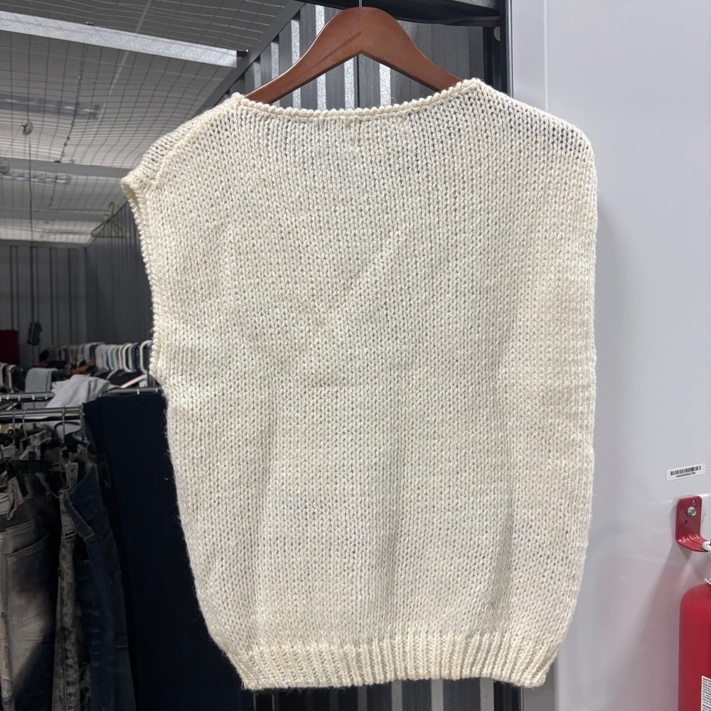 Vintage Currants Hand Loomed Knit Sweater Vest Large Cream Geometric Pattern