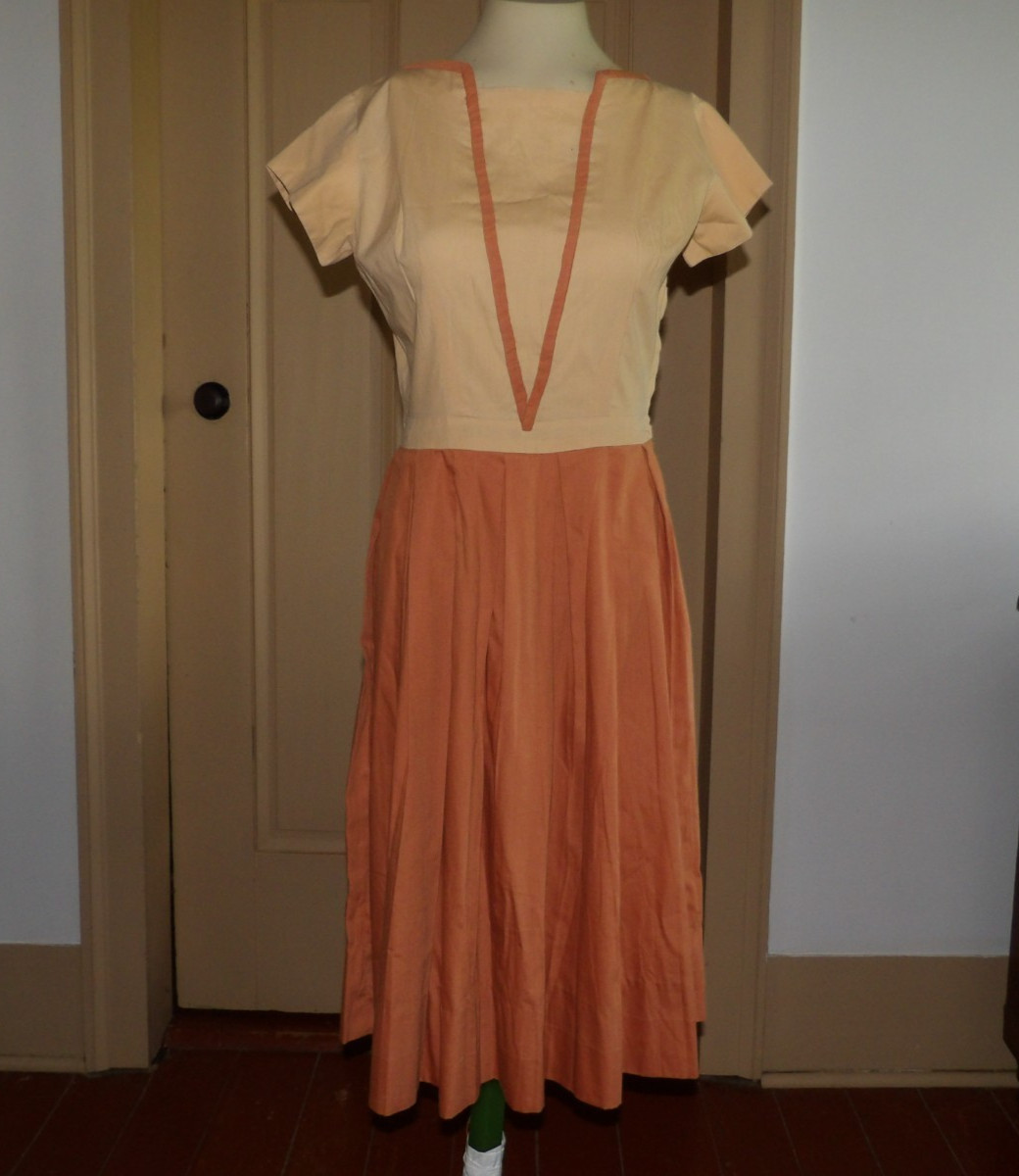 Vintage 40s 50s Womens Dress Rust Tan Soft Light Cotton B 36″ W 26″ Hand made