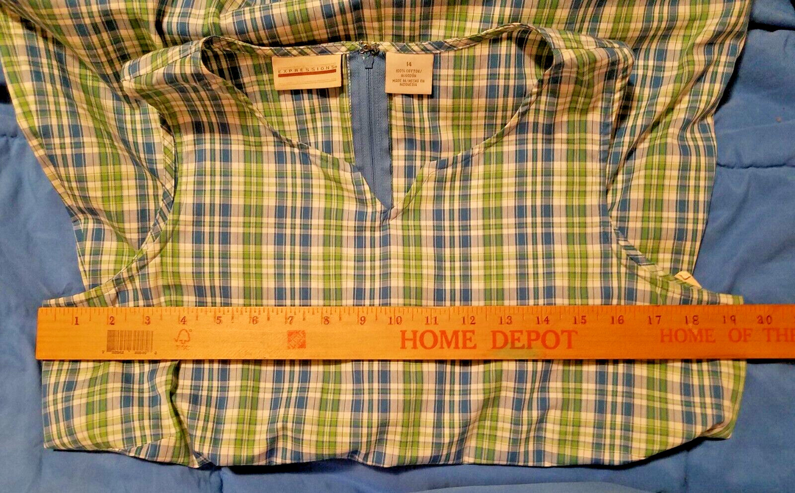 NWT Vtg Expressions Women’s Plaid 100% Cotton Poplin Summer Dress, Size 14