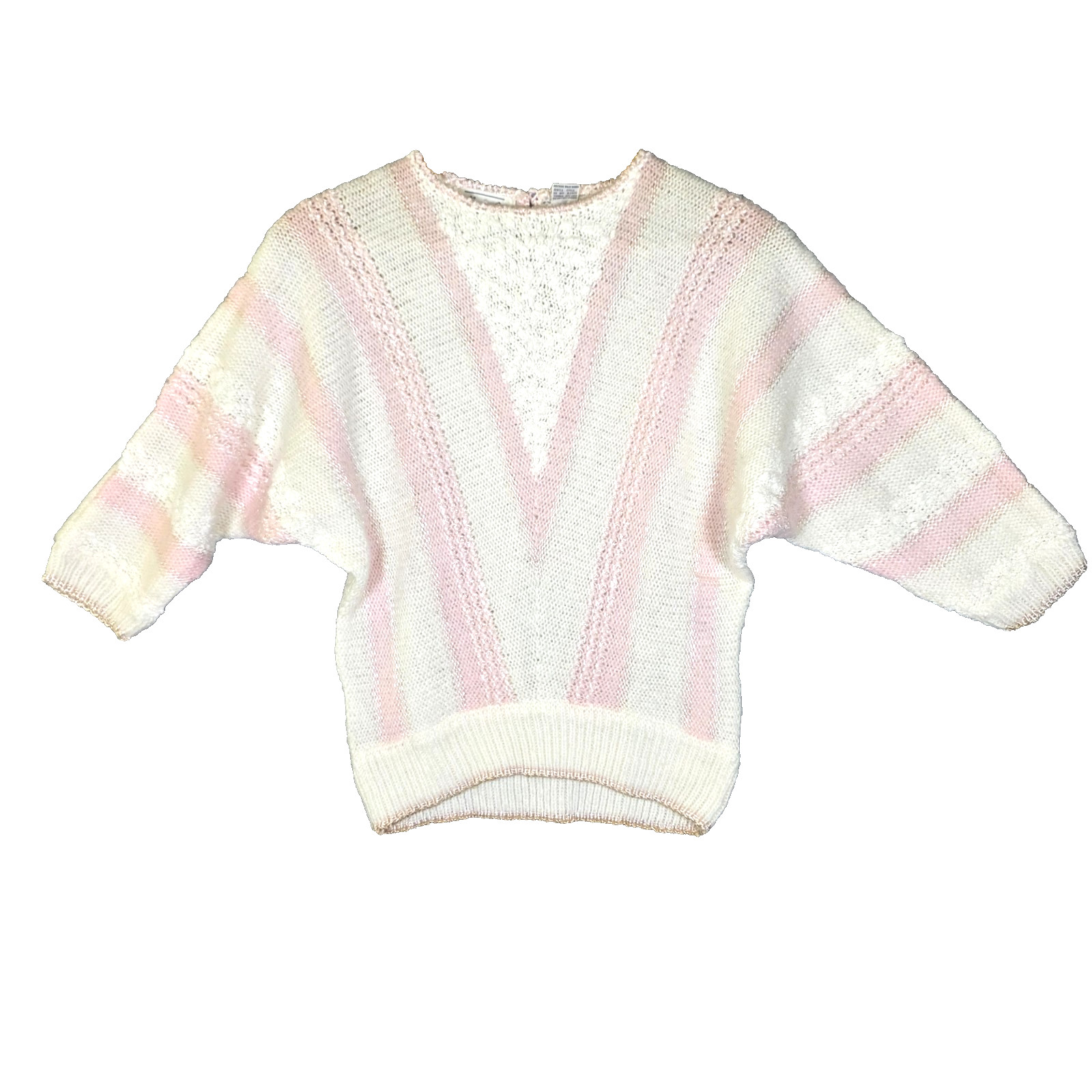 ​Vtg 80s Margules Pastel Pink Cream Knit Sweater Batwing Dolman 3/4 Sleeve M L