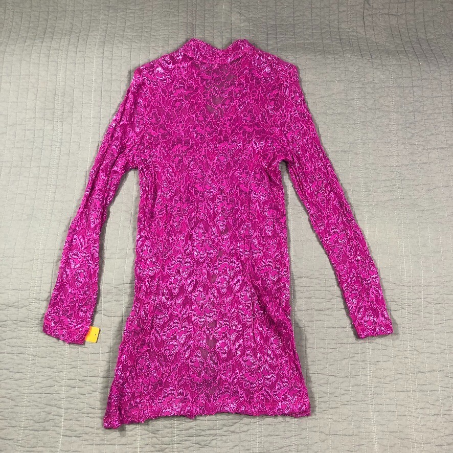 Vintage Y2K Jacket Women Medium Pink Glitter Sheer Lace Festival Kimono Boho NWT