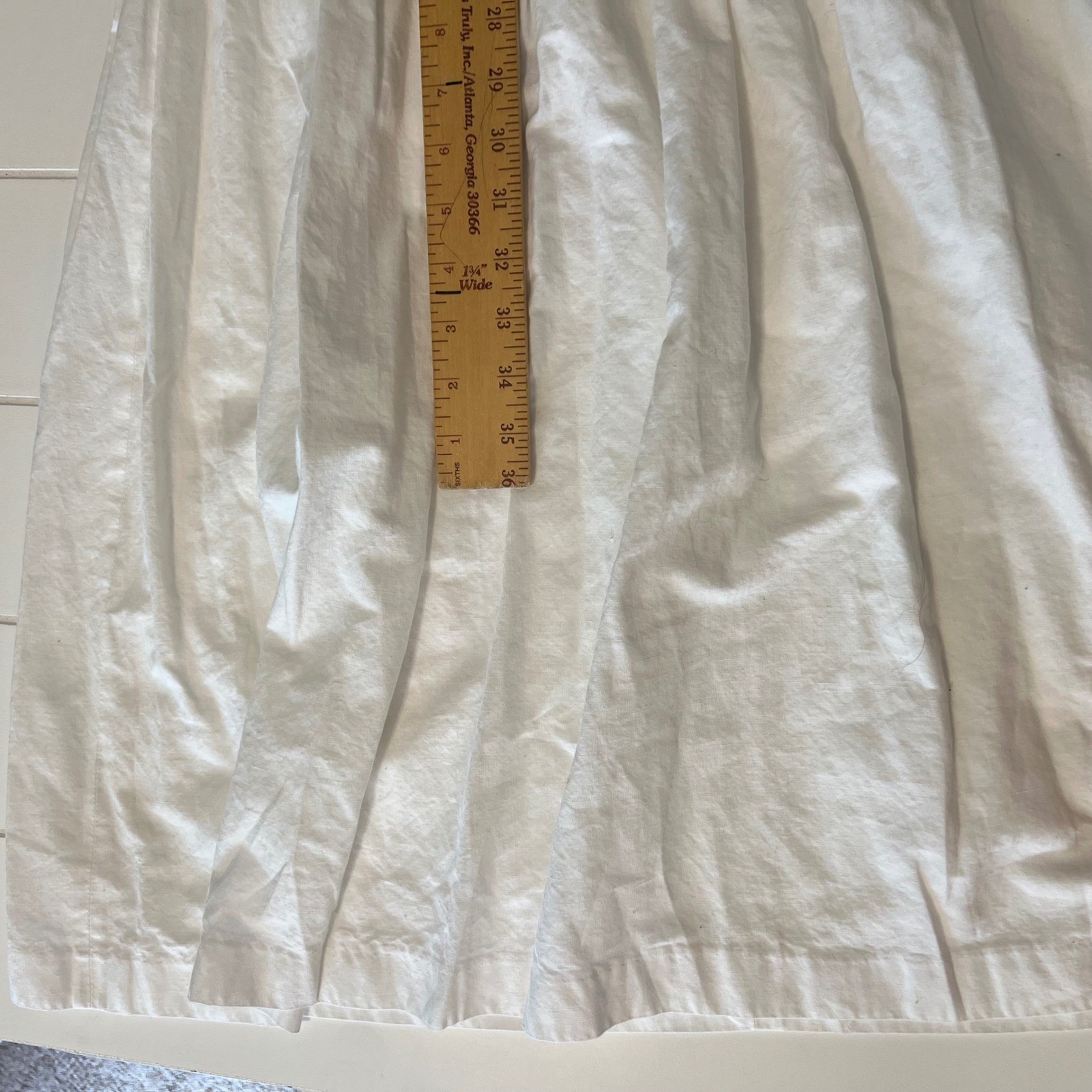 Vintage White Cotton Embroidered Midi Dress Puffed Sleeve Beaded Drop Waist