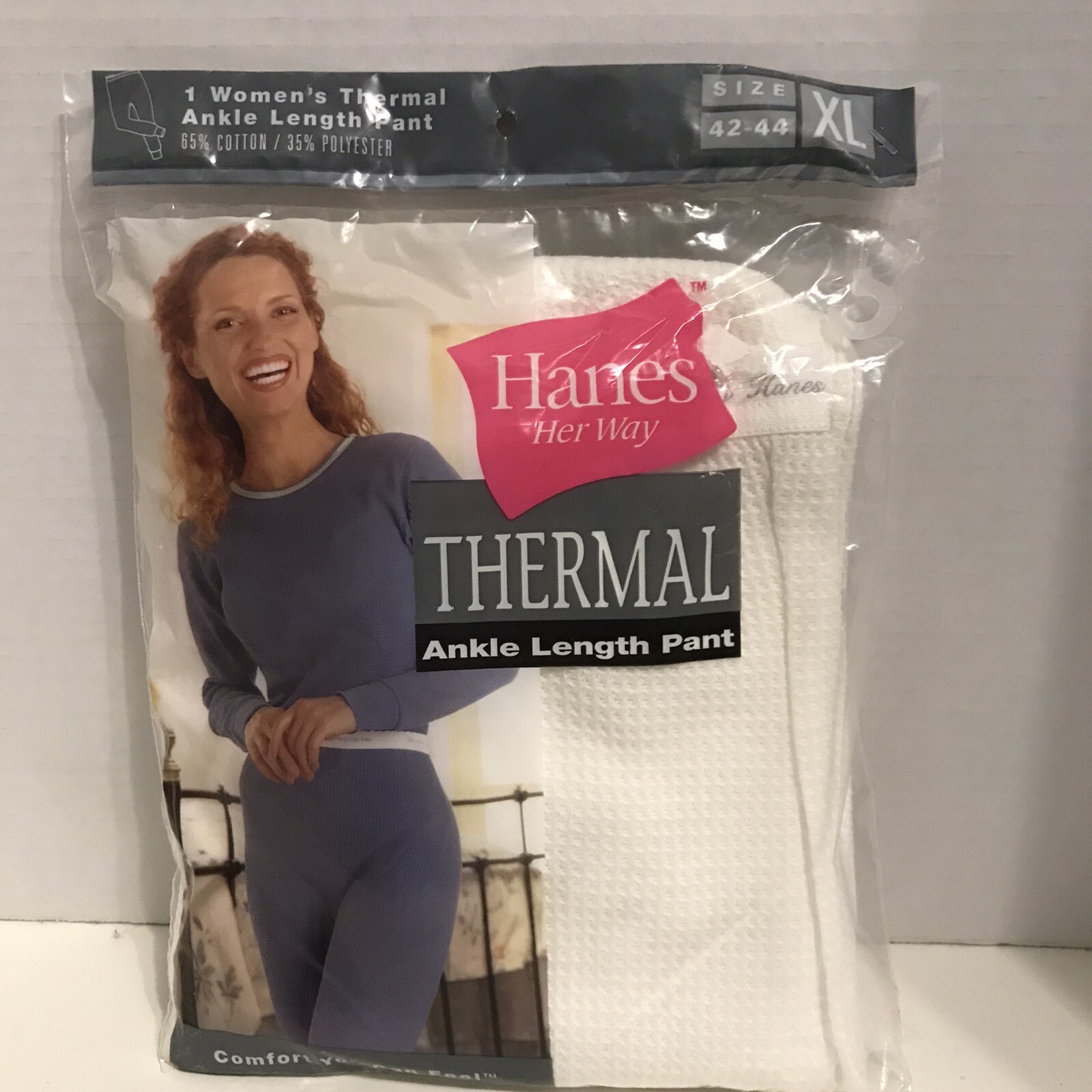 Vintage 2000 Hanes Her Way Thermal Ankle Length Pant White Size 42-44 XL   NEW