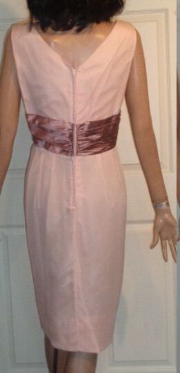 Vintage Pink Chiffon Party Dress Matching Sweater Taffeta Trim B36