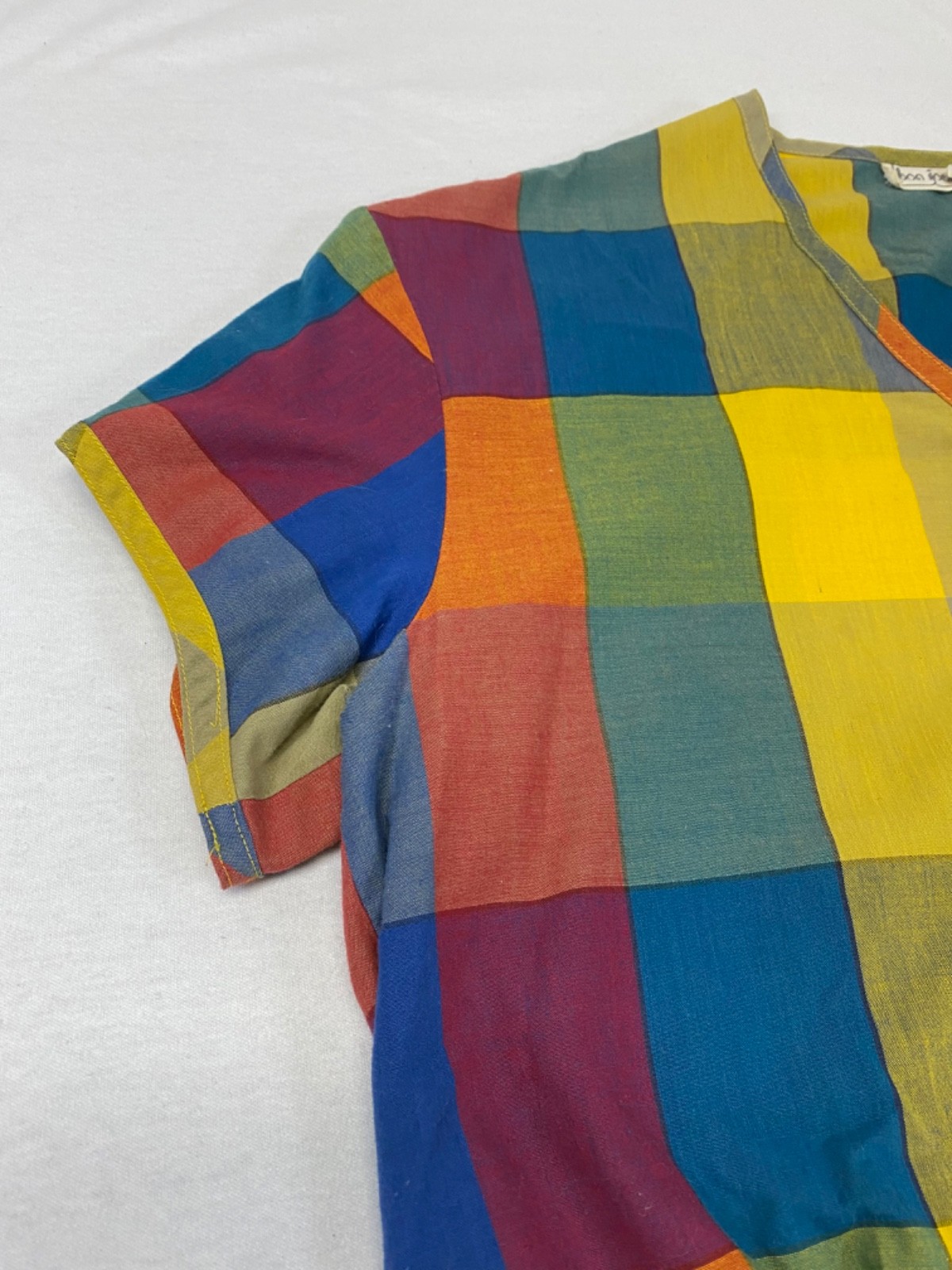 Vintage Patchwork Plaid Shirt 60s 70s BonJour Hippie Top Colorful Retro Mod Boho