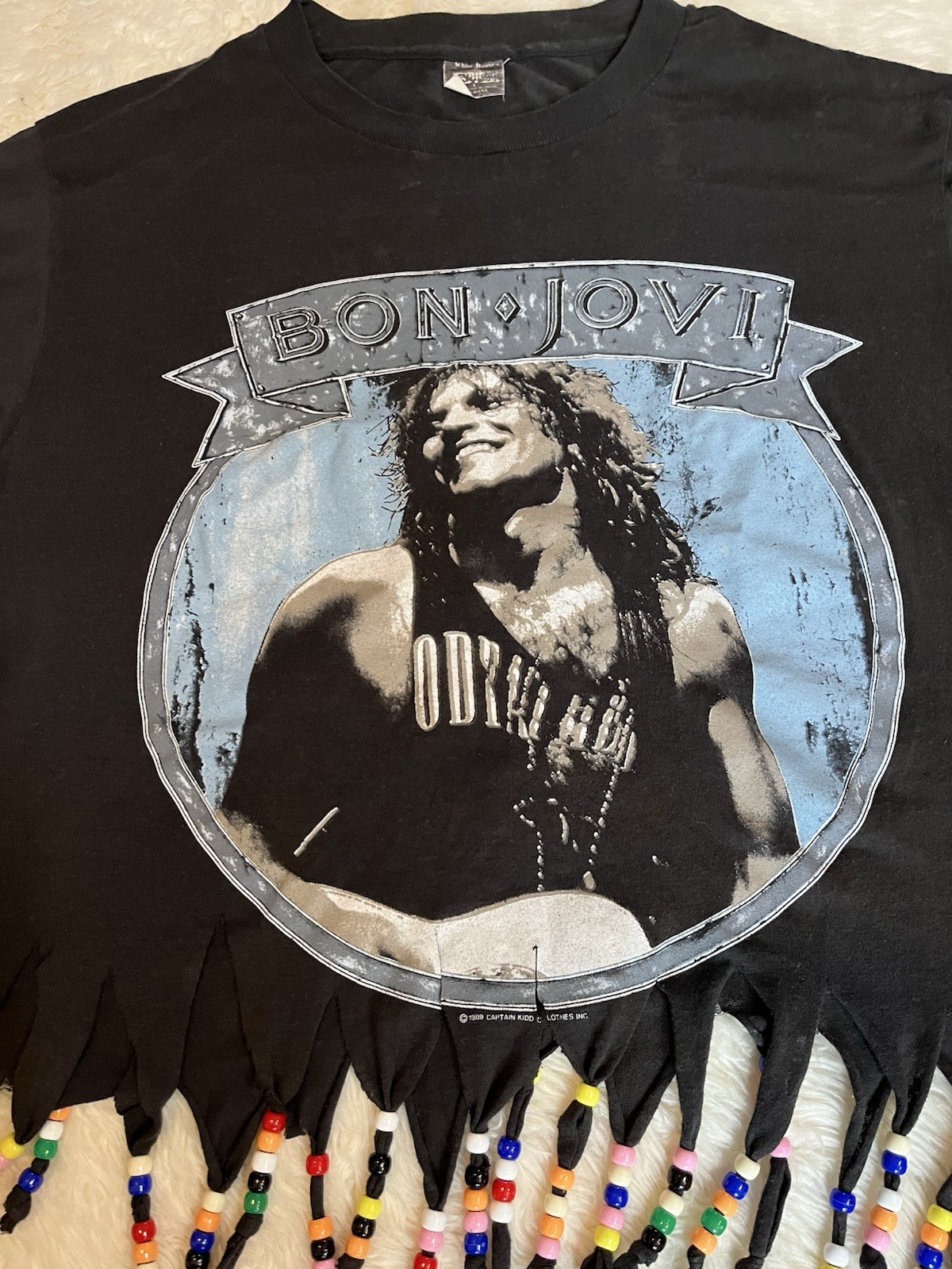 Vintage Bon Jovi T Shirt 1989 New Jersey Beaded Size L Womens Unisex Glam Rock