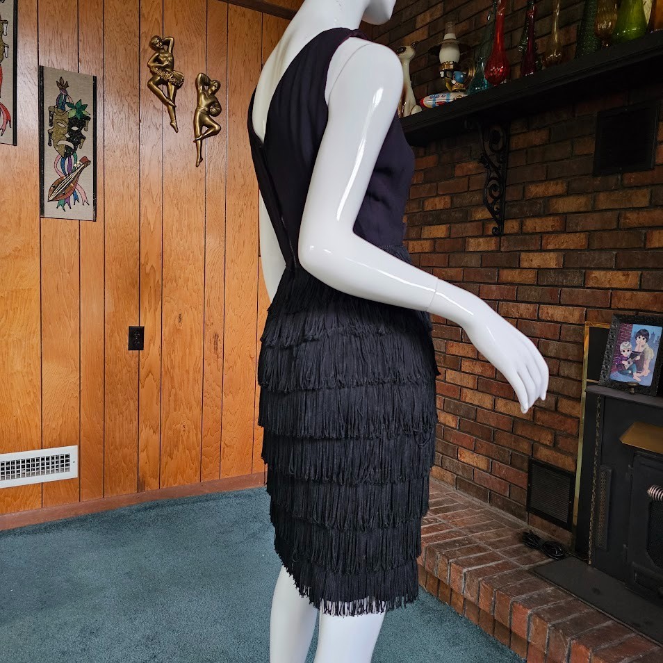 Vtg 60s Mod Charleston Go Dancer Fringe Cocktail Party Club Flapper Dress XS/S