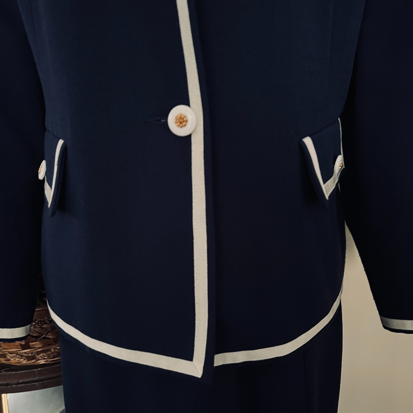 Diane Roberts Vintage Navy Blue Nautical Dress sz 14H Gold Star Buttons 3 piece