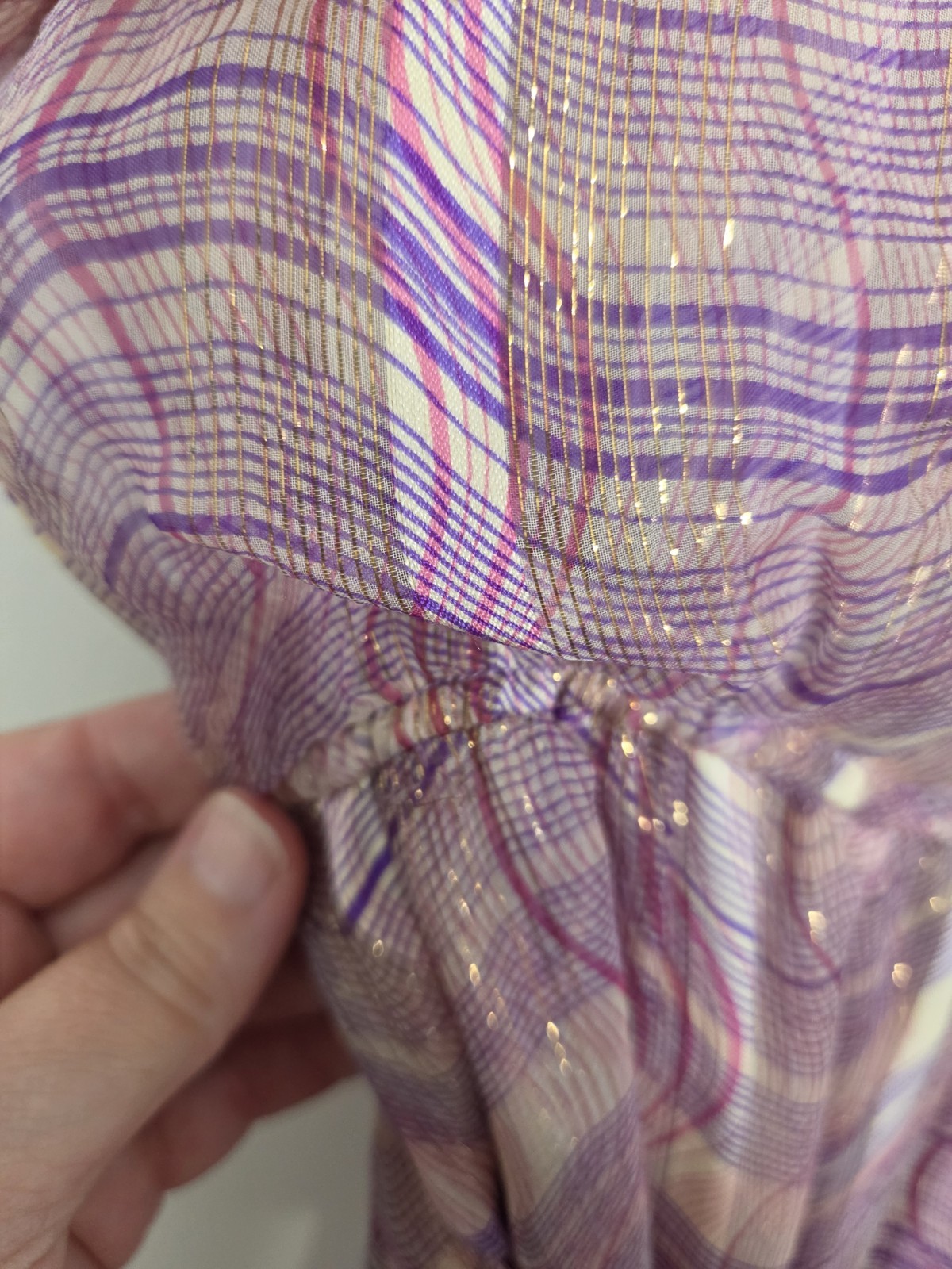 Vintage The Silk Farm Icinoo 100% Silk Metallic Gold Lurex Purple Dress 10
