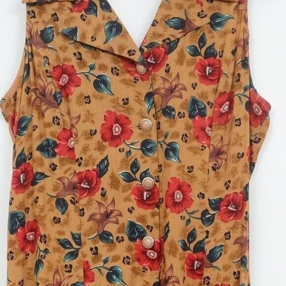 Vintage 80s Betsey Lauren Hawaiian Flowers Halter Full Button Down Dress SIZE 14