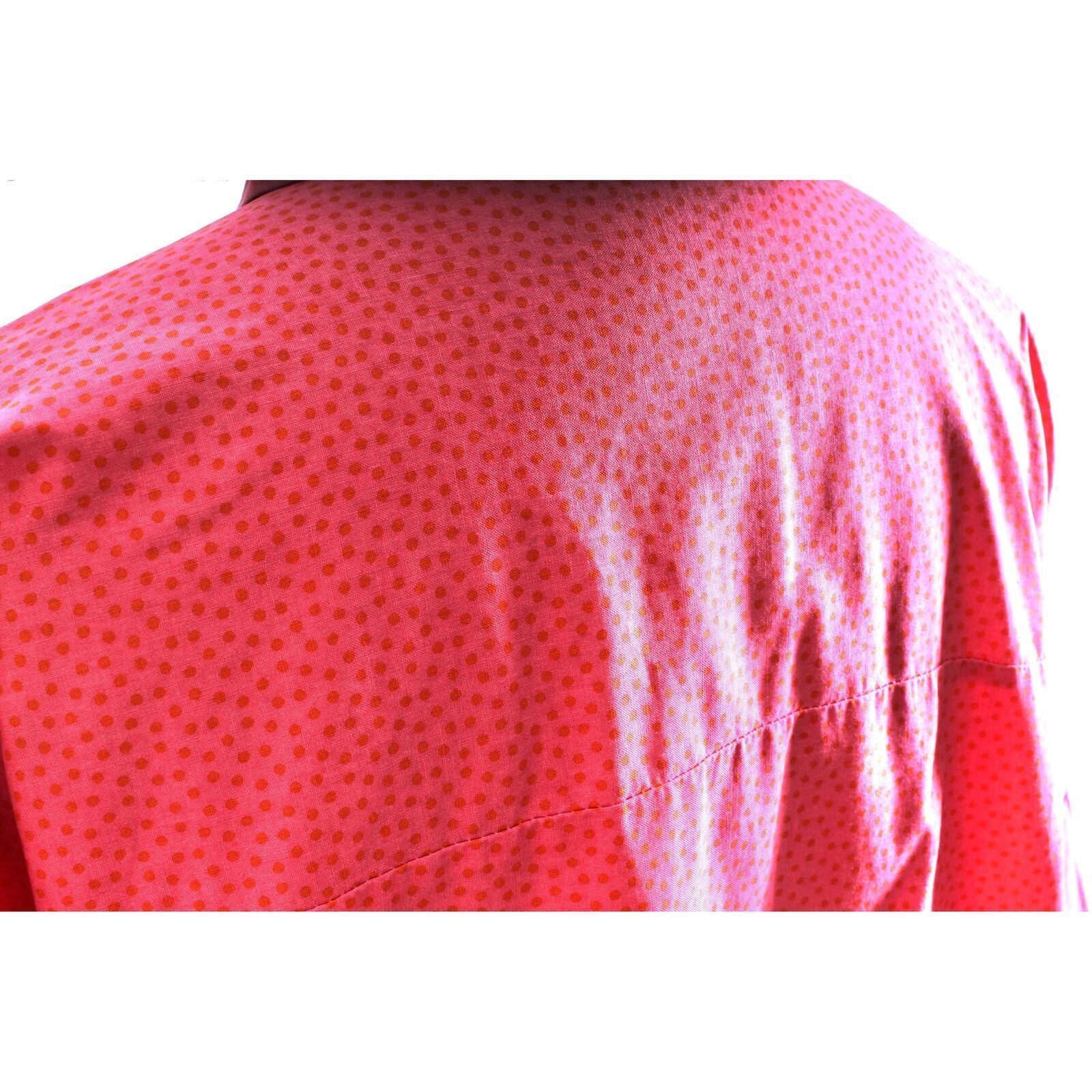VTG 70s Marimekko Cotton Tunic Blouson Pink Orange Dot Print Silver Buttons S