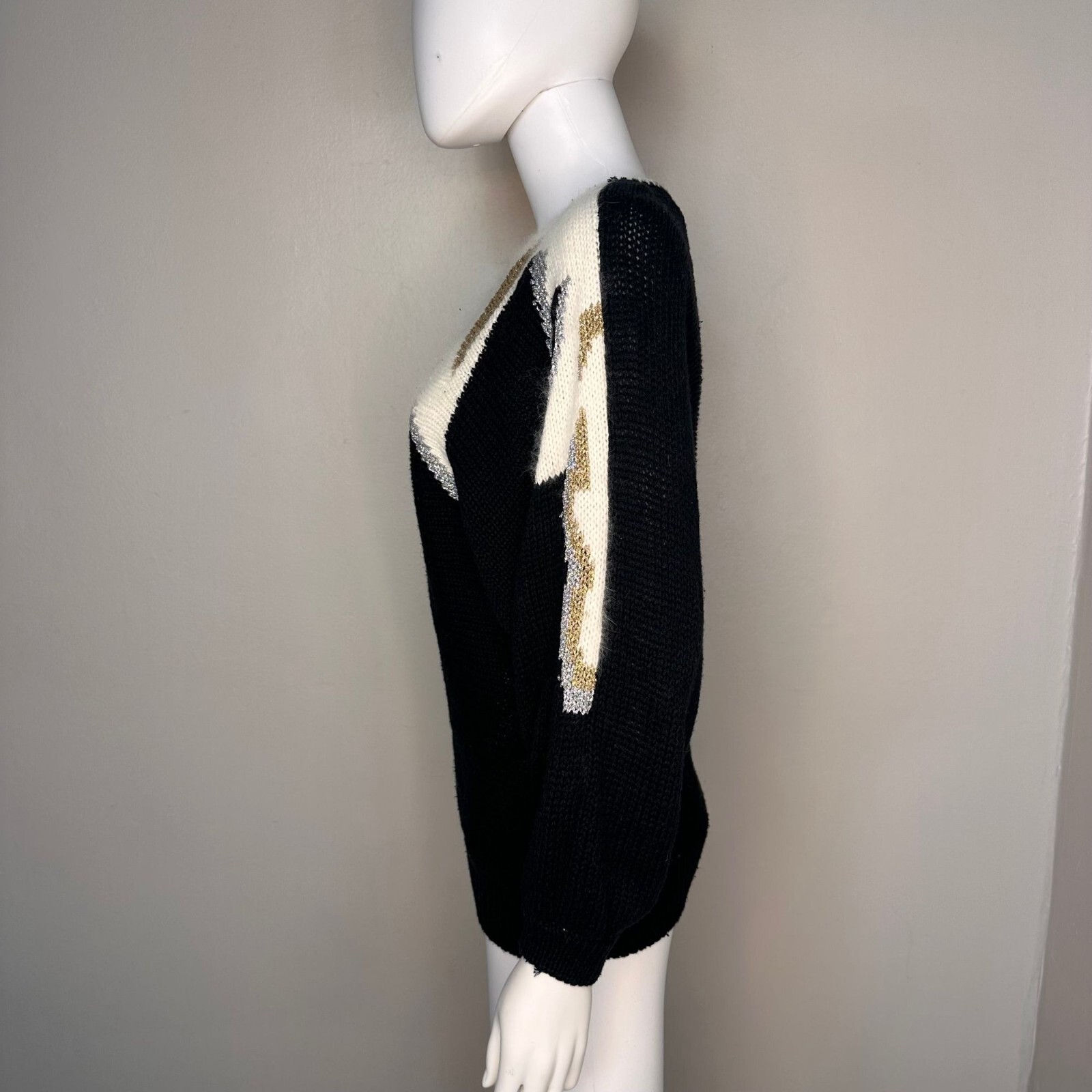 Vintage 1980s 1990s Black Gold Metallic Abstract Sweater 80s 90s Bramble Lane