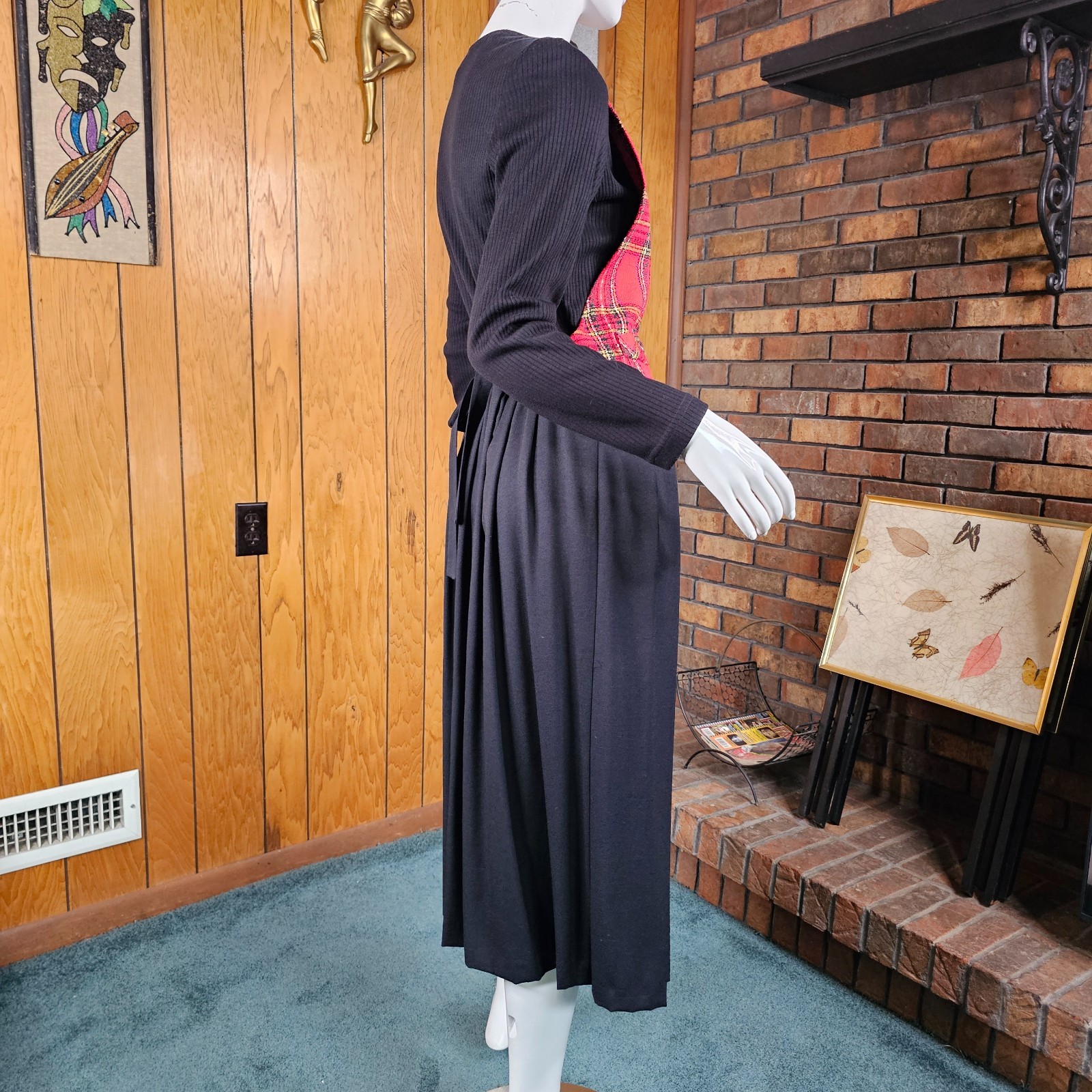 Vtg 90s Dark Academia British Preppy Plaid Riding Waistcoat Holiday Midi Dress L