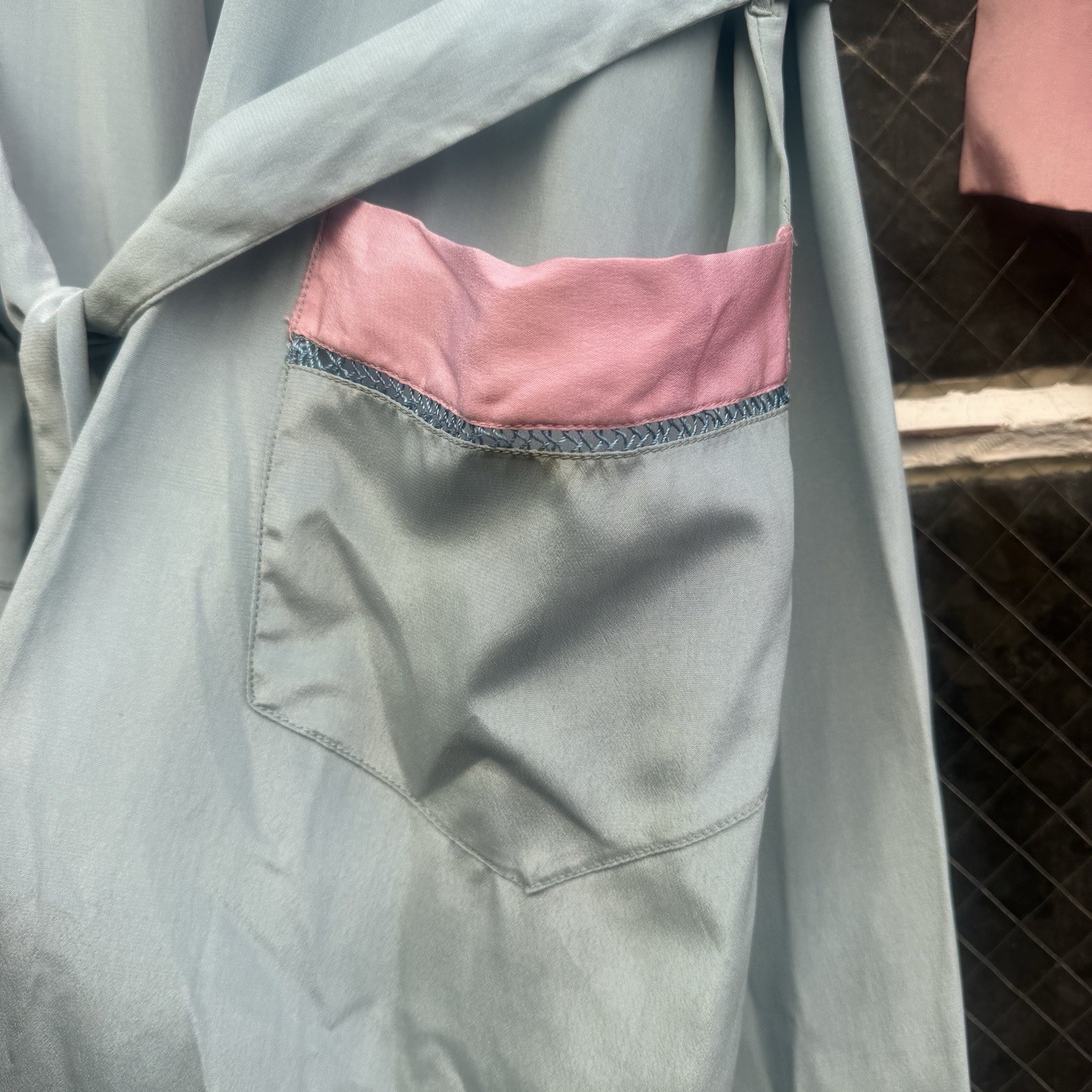 Antique 1920s Cotton Candy Blue & Pink Silk Robe Dress Coat Lounge Vintage