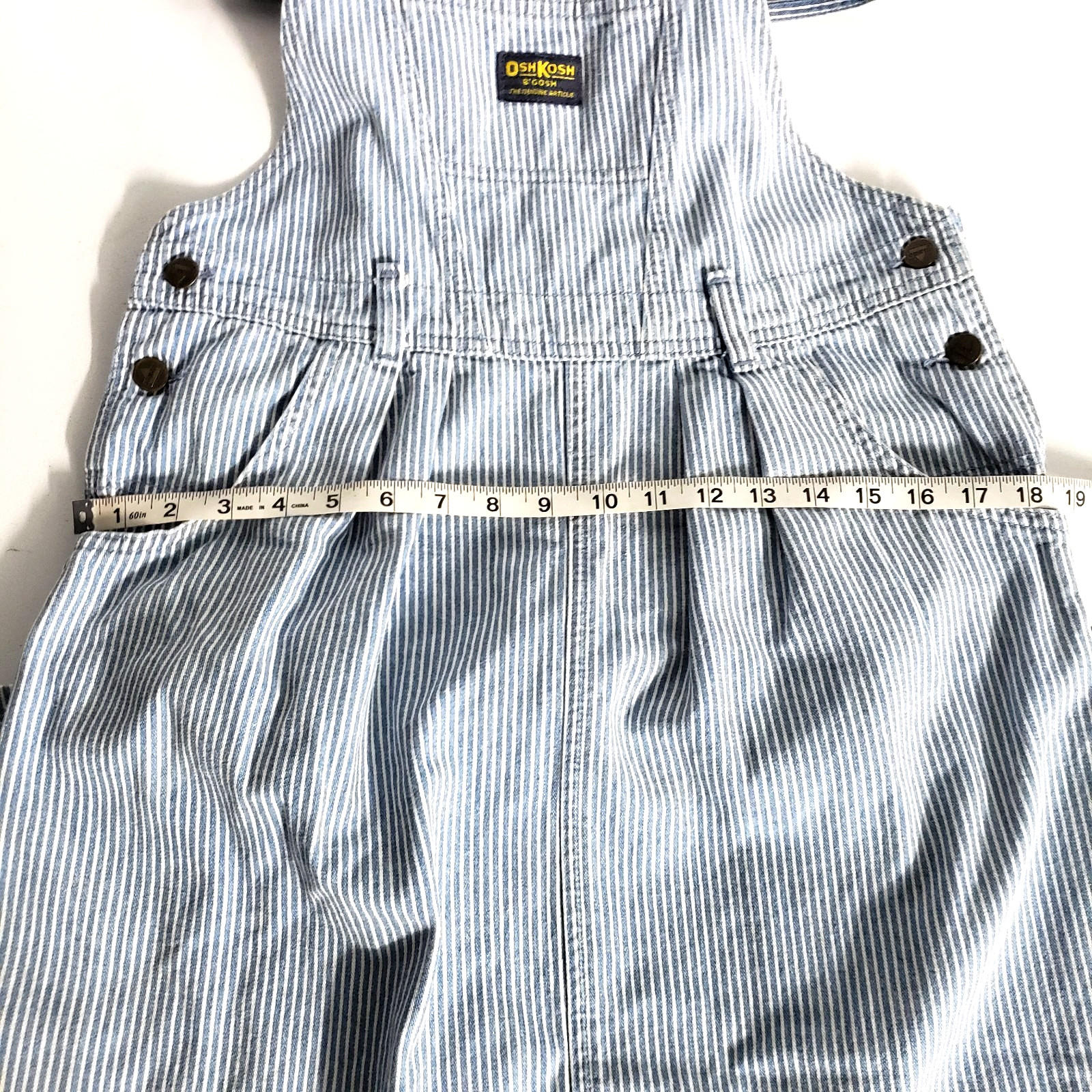 VTG 80s USA Oshkosh Womens 8 Blue Striped Railroad Denim Overalls Jumper Dress