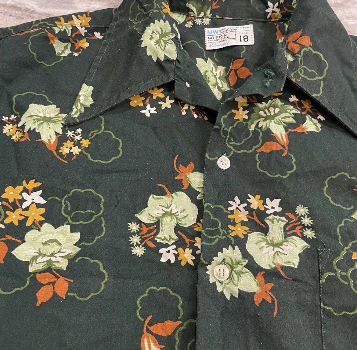 Vtg 70s Floral Cottage Core Mod GoGo Disco Button-Down Shirt JC Penney Womens 18