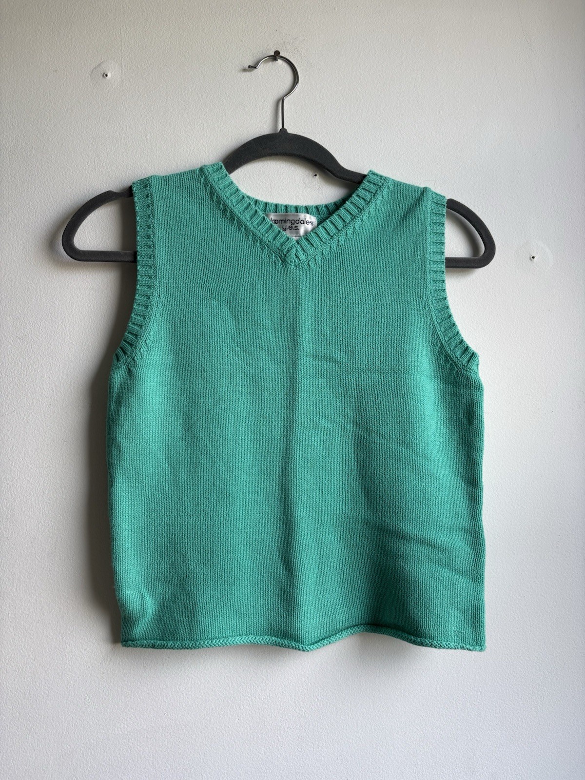 Vintage Bloomingdales y.e.s. 100% Cotton Teal Turquoise Sweater Vest Sleeveless