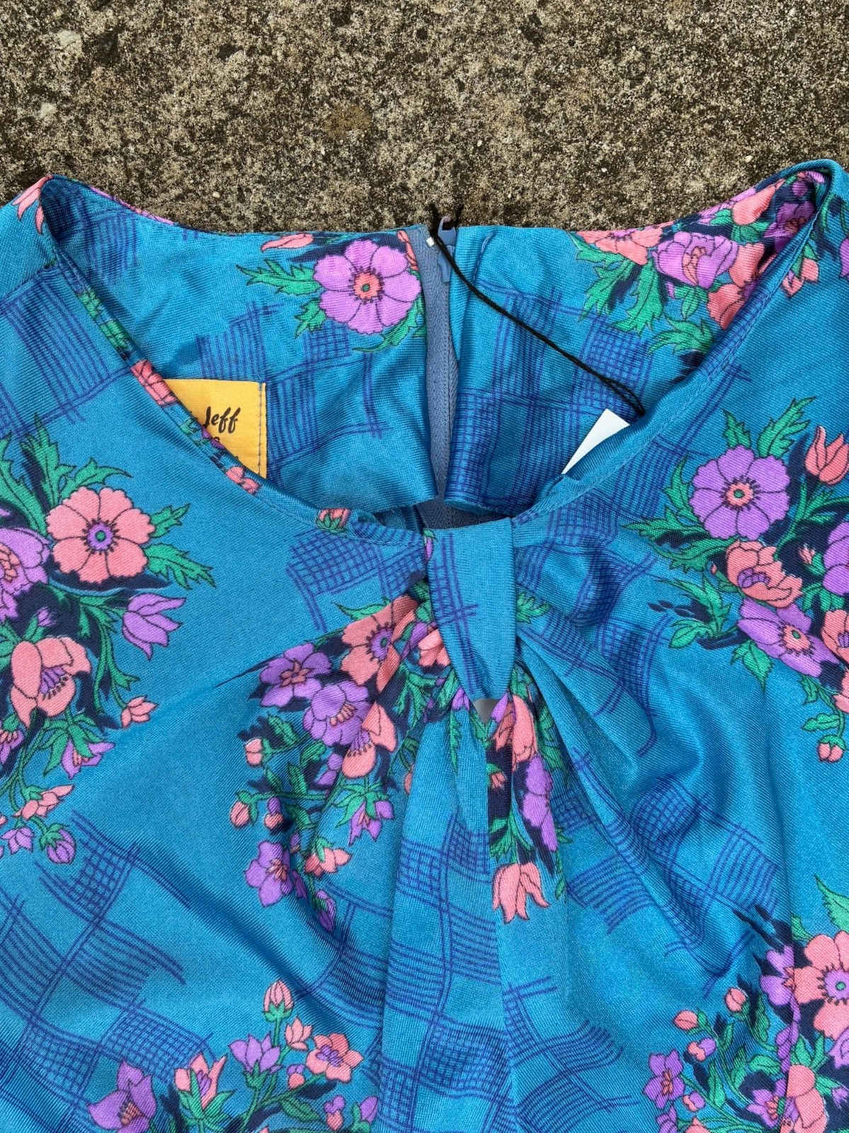 Vintage 60s Unworn size L Dress Blue Silky Maxi Long Tags Mint Fit & Flare