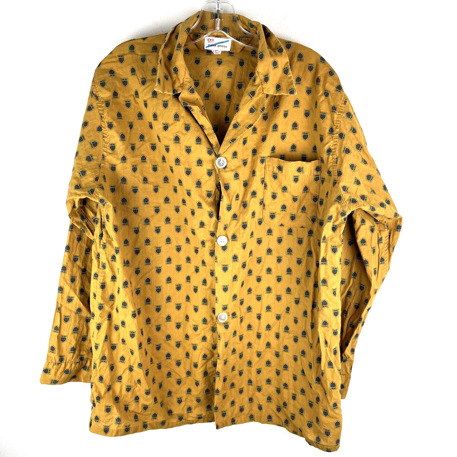 Vintage BVD neva-press Women XL Long Sleeve Button Blouse Top Mustard Retro