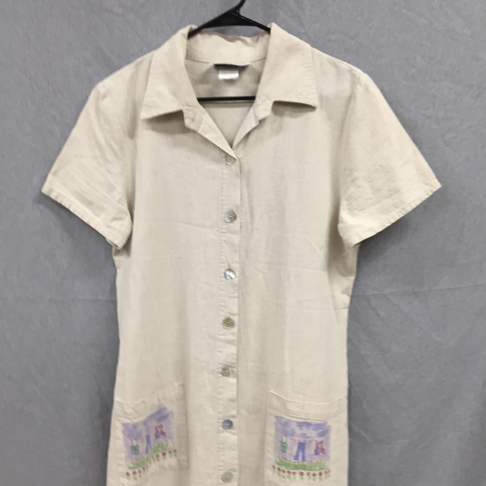 Alexandra Lee Vintage Linen Rayon Maxi Dress Beige Laundry Line Pockets Size 10
