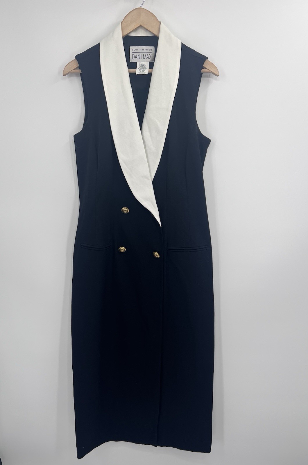 Lois Snyder Dani Max Vintage 90s Tuxedo Double Breasted Sheath Dress 14 Maxi