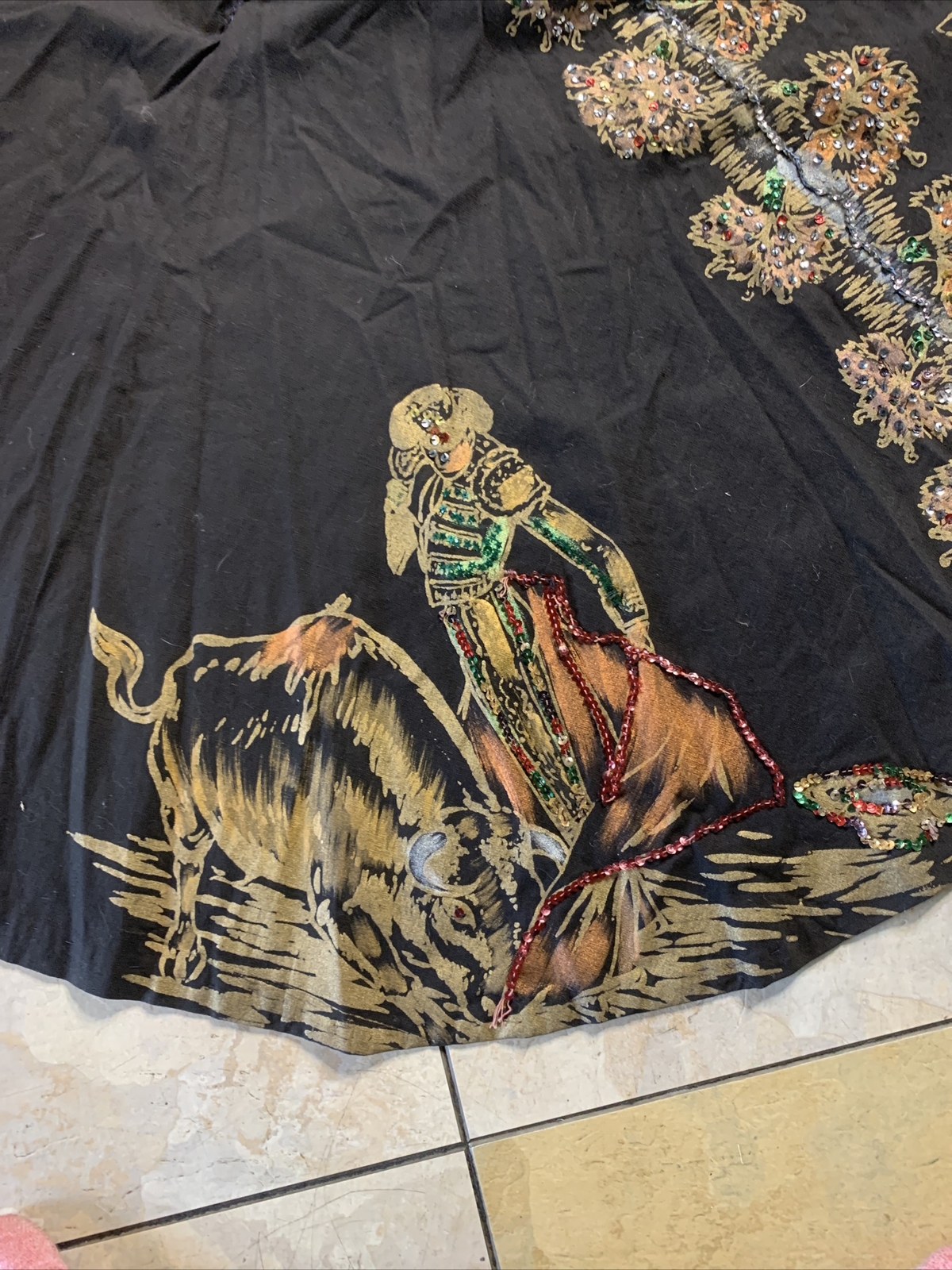 Vintage 1950’s Mexican circle skirt hand painted sequins Lavable Tel-Art Matador