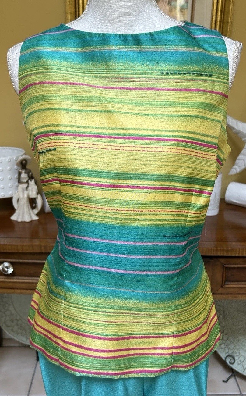 Dress Barn Aquamarine Women’s Sz 10 Two Piece Striped Tank Top & Teal Pants Set