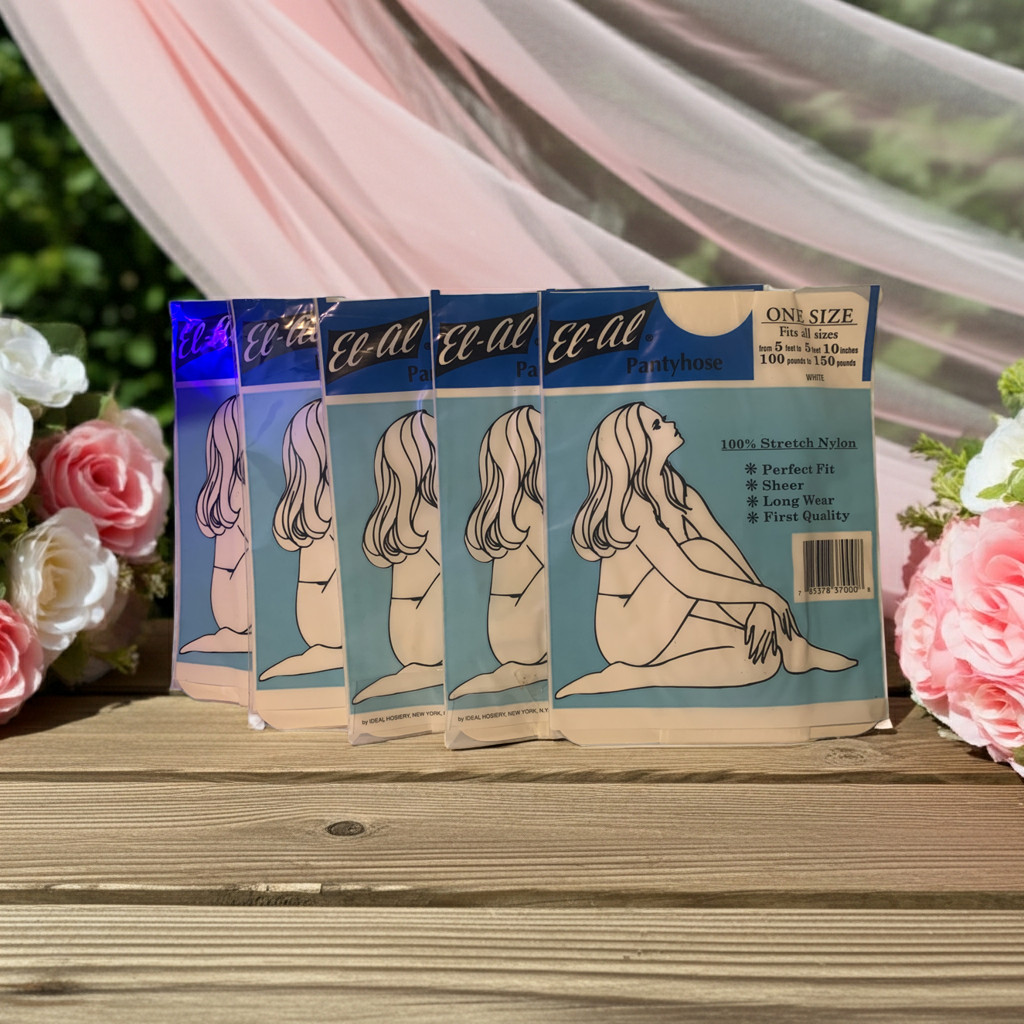 Vintage El-Al White Sheer Pantyhose 5 PACKS – By Ideal Hosiery, NY – BRAND NEW