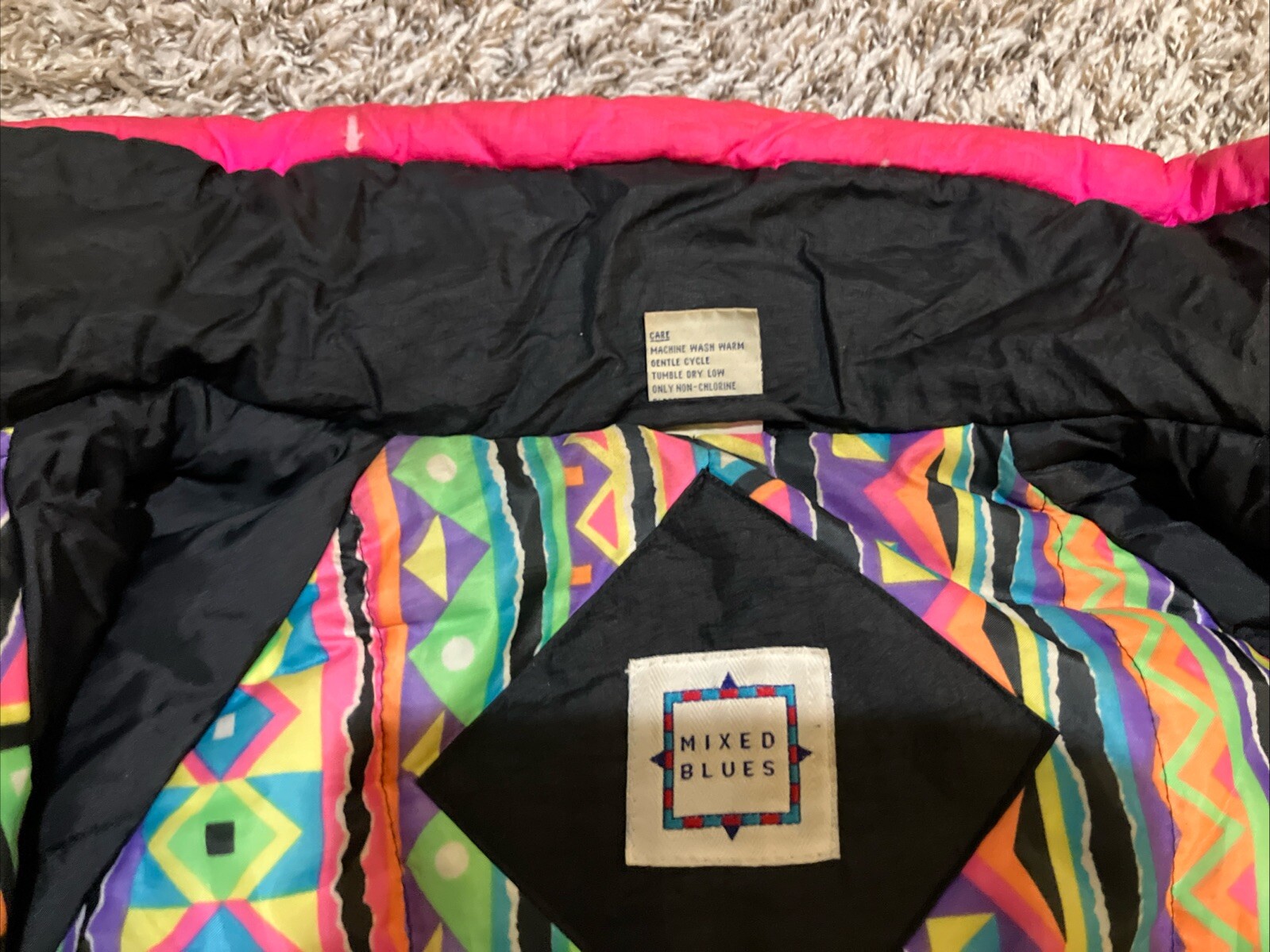 90s Vintage Nylon Jacket Womens Large Black Retro Neon Pink Skiwear Mixed Blues