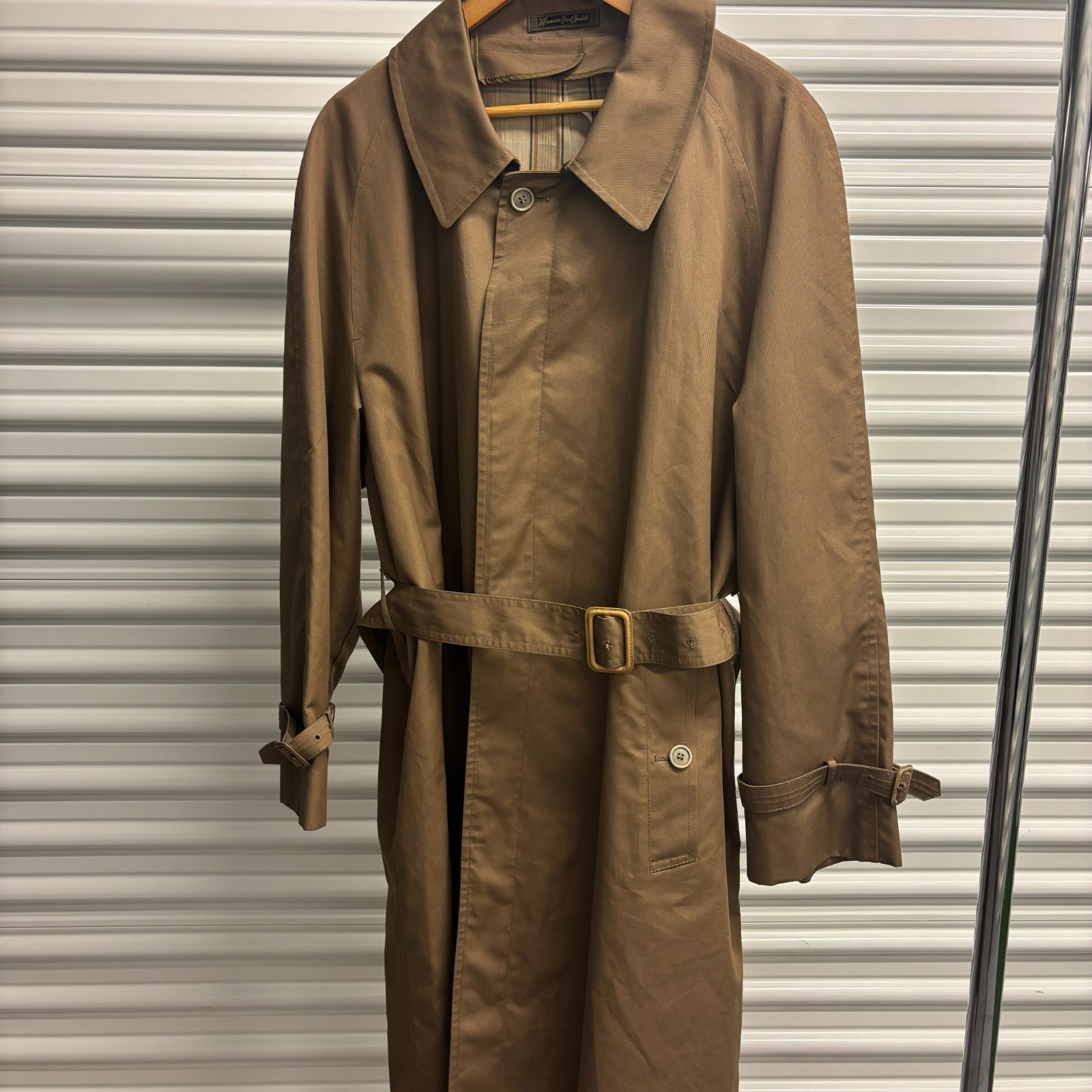Vtg Swing Raincoat Trench Coat Size 44 Reg Beige Stylish Minimalist Pockets USA