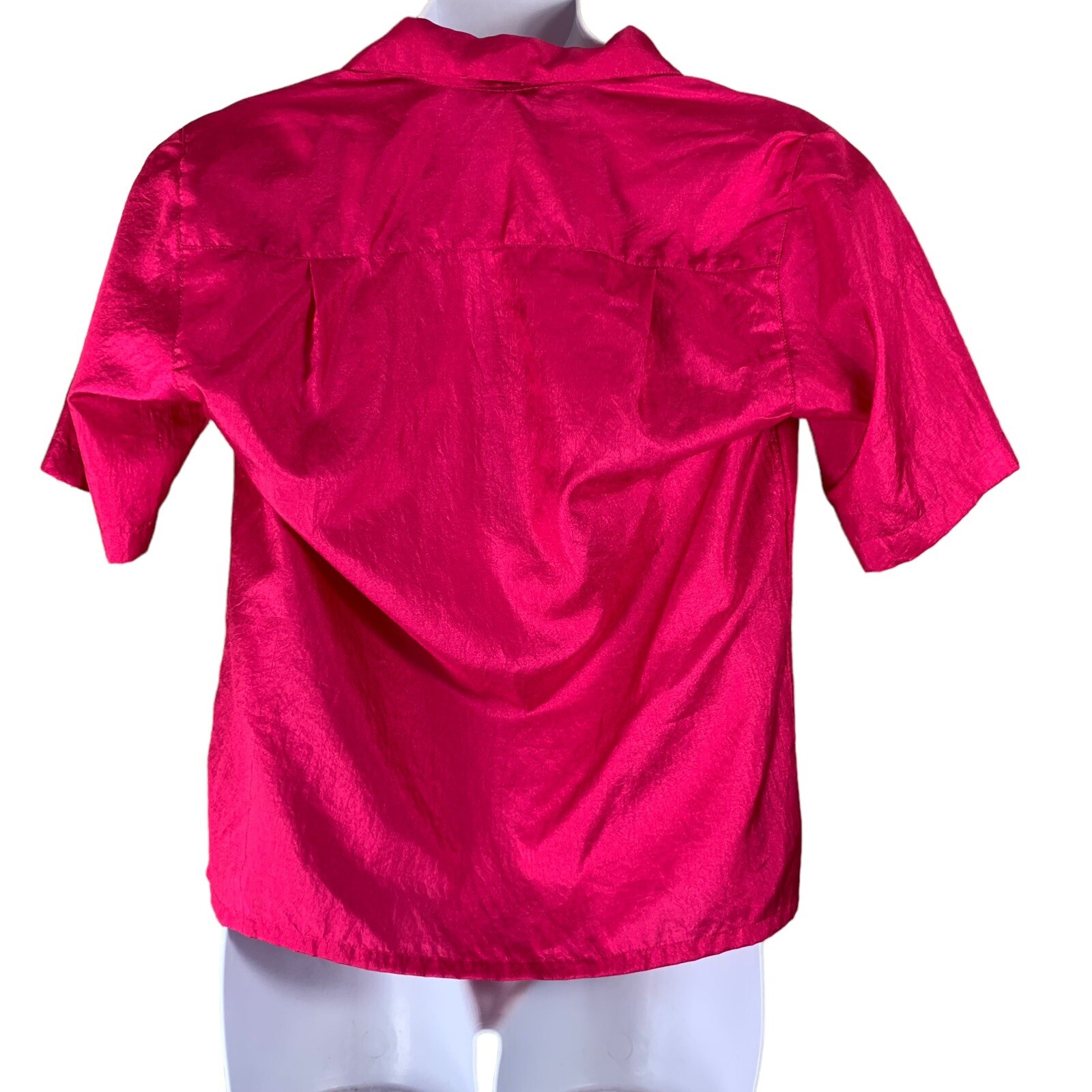 Vintage Blouse Sz Medium Short Sleeve Button Up Hot Pink Magenta Ashleigh Morgan