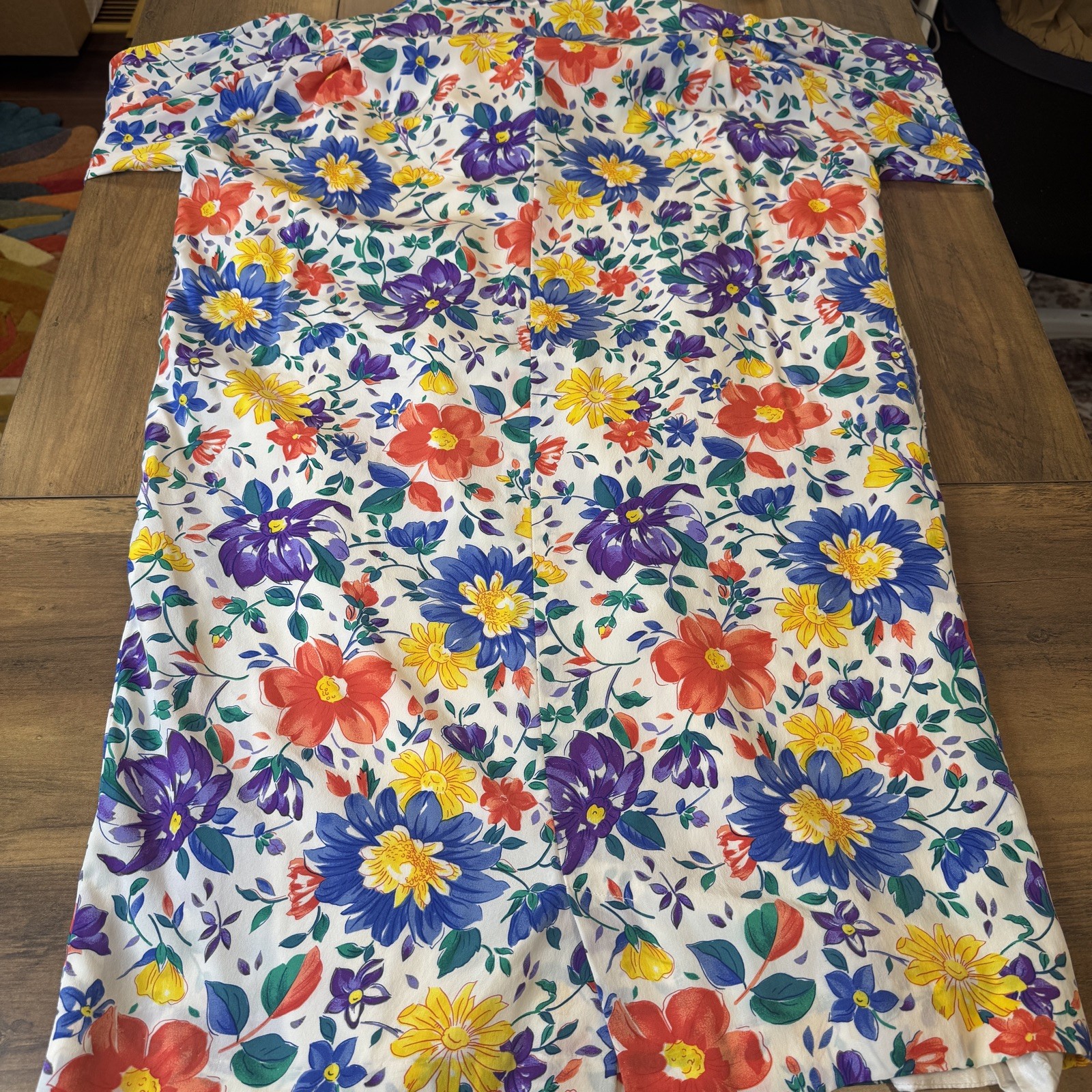 Vtg J. Tiktiner French Silk Floral Shirt Dress Sz 14 80s Cottagecore Designer
