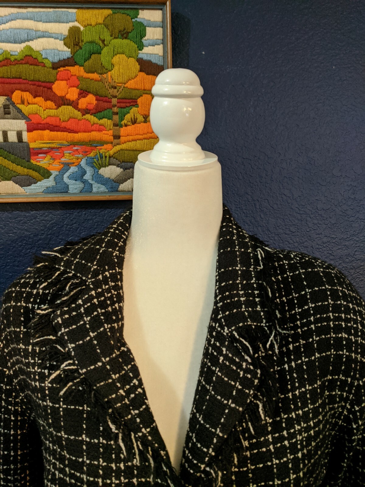 VTG Jonathan Logan Women’s Jacket Zip Lined Black White Knit Plaid Sz 8 Medium M