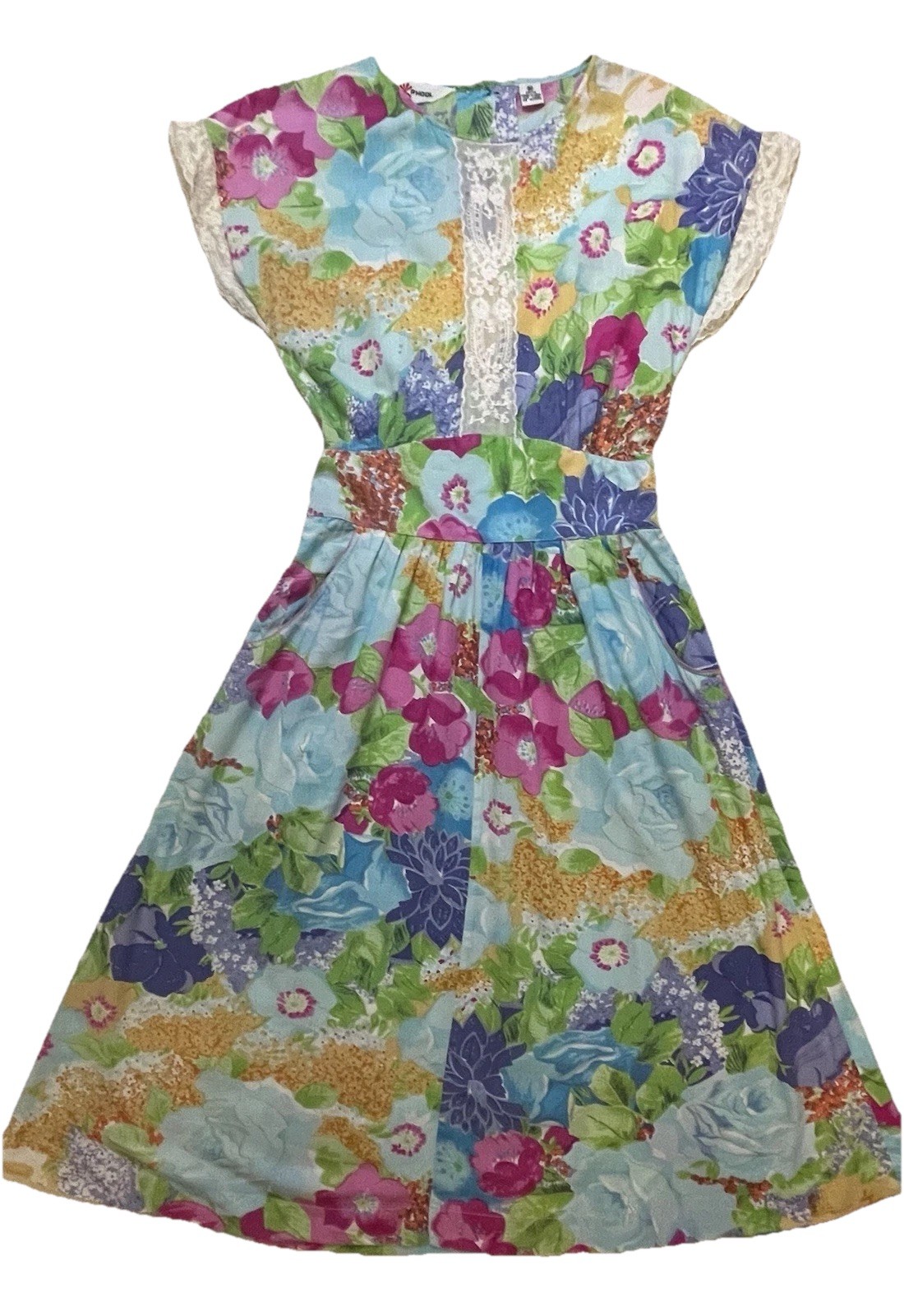 Vintage 90s Floral Cottagecore Dress Lace Trim Rayon Prairie Fairycore Boho XS S