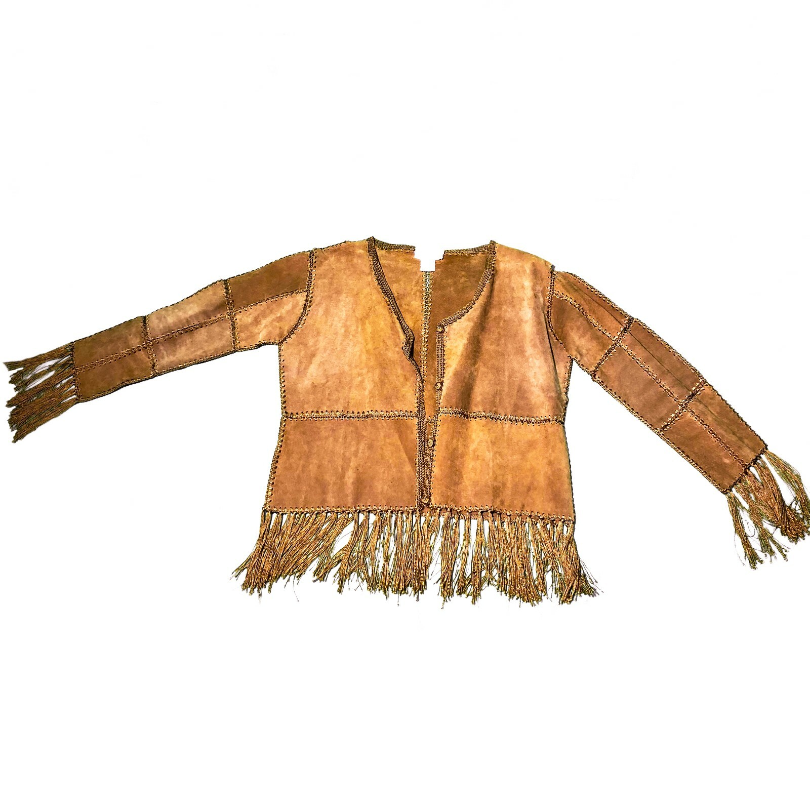 Vintage 90s Y2K Mall Goth Grunge Brown Kroshetta by Papillon Fringe Jacket Rare