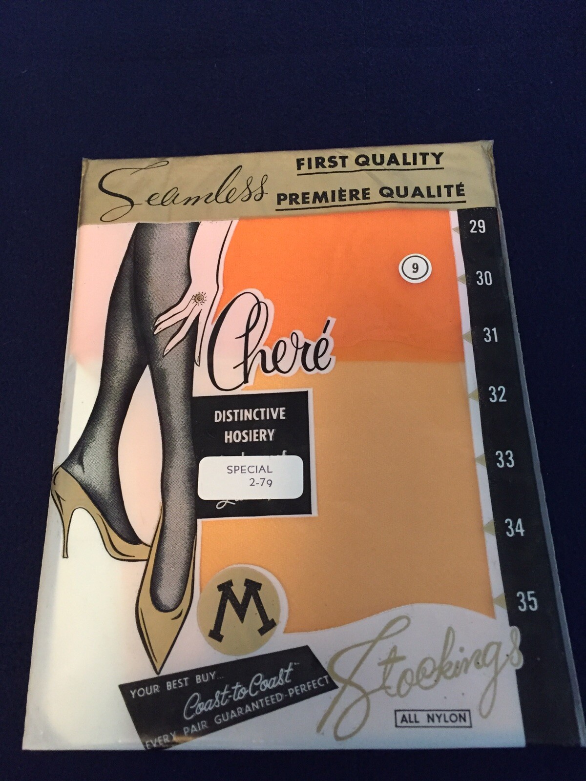 1 pair vintage First Quality Mesh Garter stockings 9 Orange