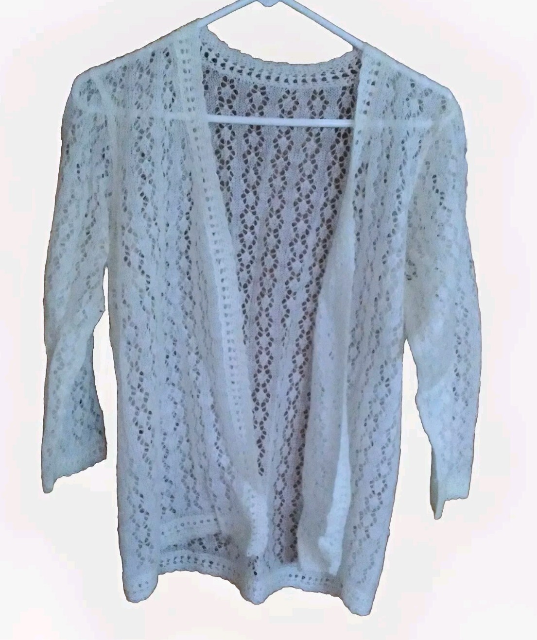 Vintage Style Hand Knitted Ivory Off White Women’s Cardigan Handmade Size S-M