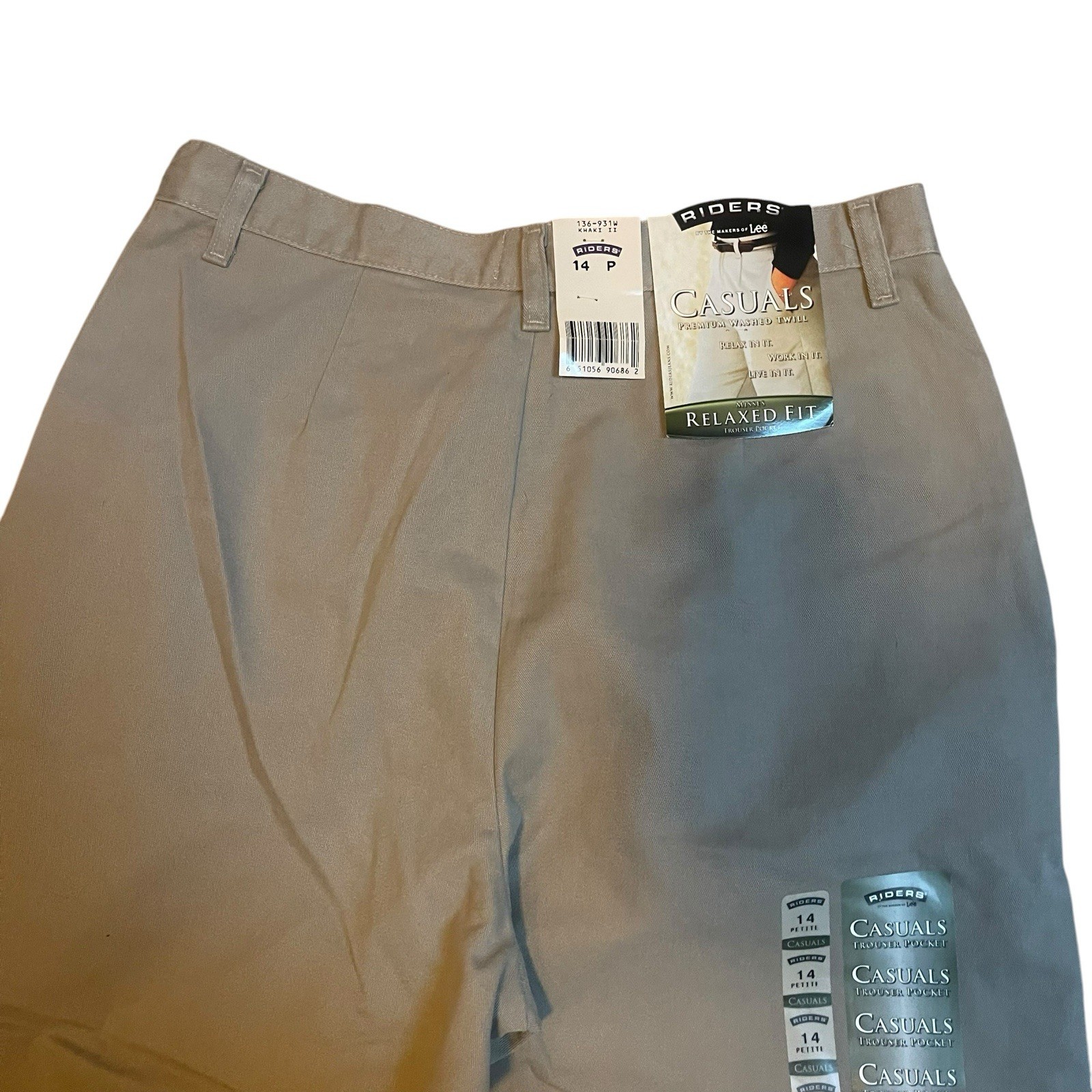 Vintage RIDERS by LEE Jeans Casuals Relaxed Fit Pleated Khaki 80s 90s Womens 14P