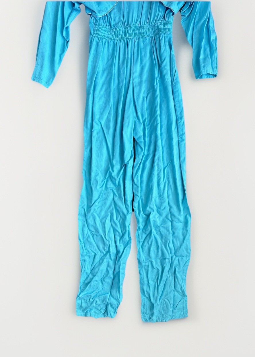 Vintage 80s 90s Teal One Piece Embroidered Tassel Fringe Jumpsuit Jacket Pants