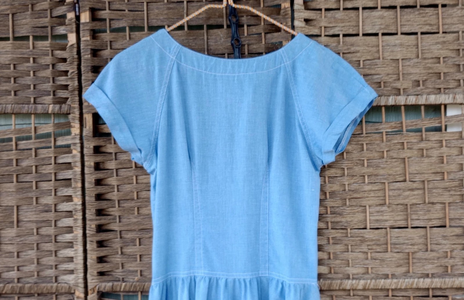 Vintage Denim Dress ~ Basque Waist ~ Full Swing Skirt