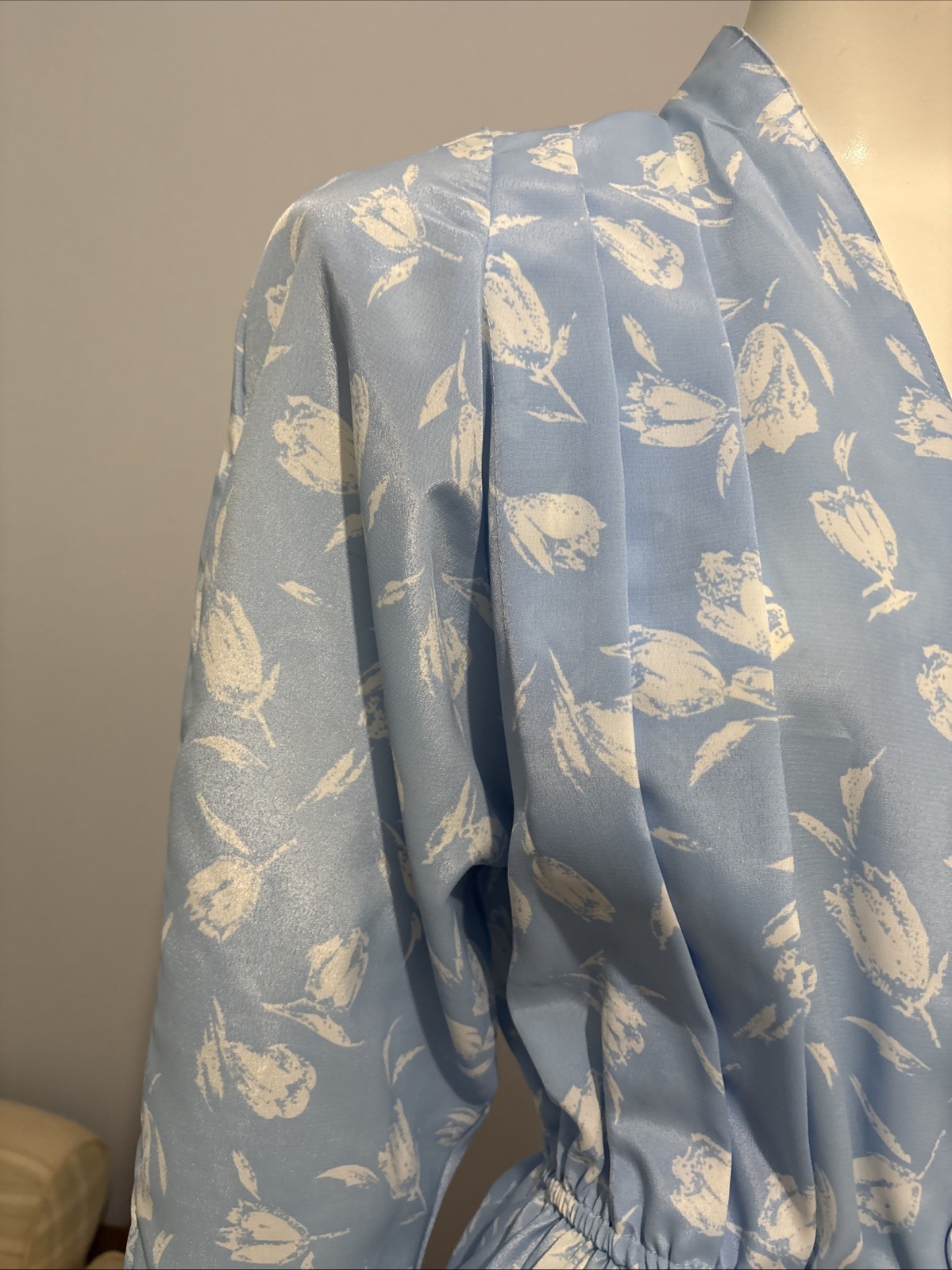 Vintage Pellini by Von Bramlett Blue White floral dress Buttons Pockets Sz M