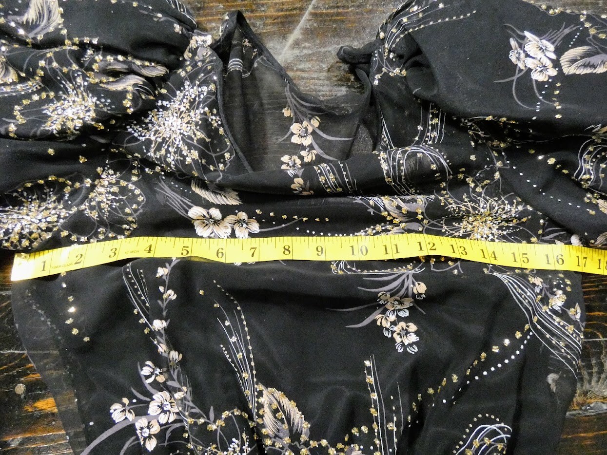 80s Vintage CONNECTIONS Black Puff Sleeve Silver Gold Glitter Dress ILGWU Small
