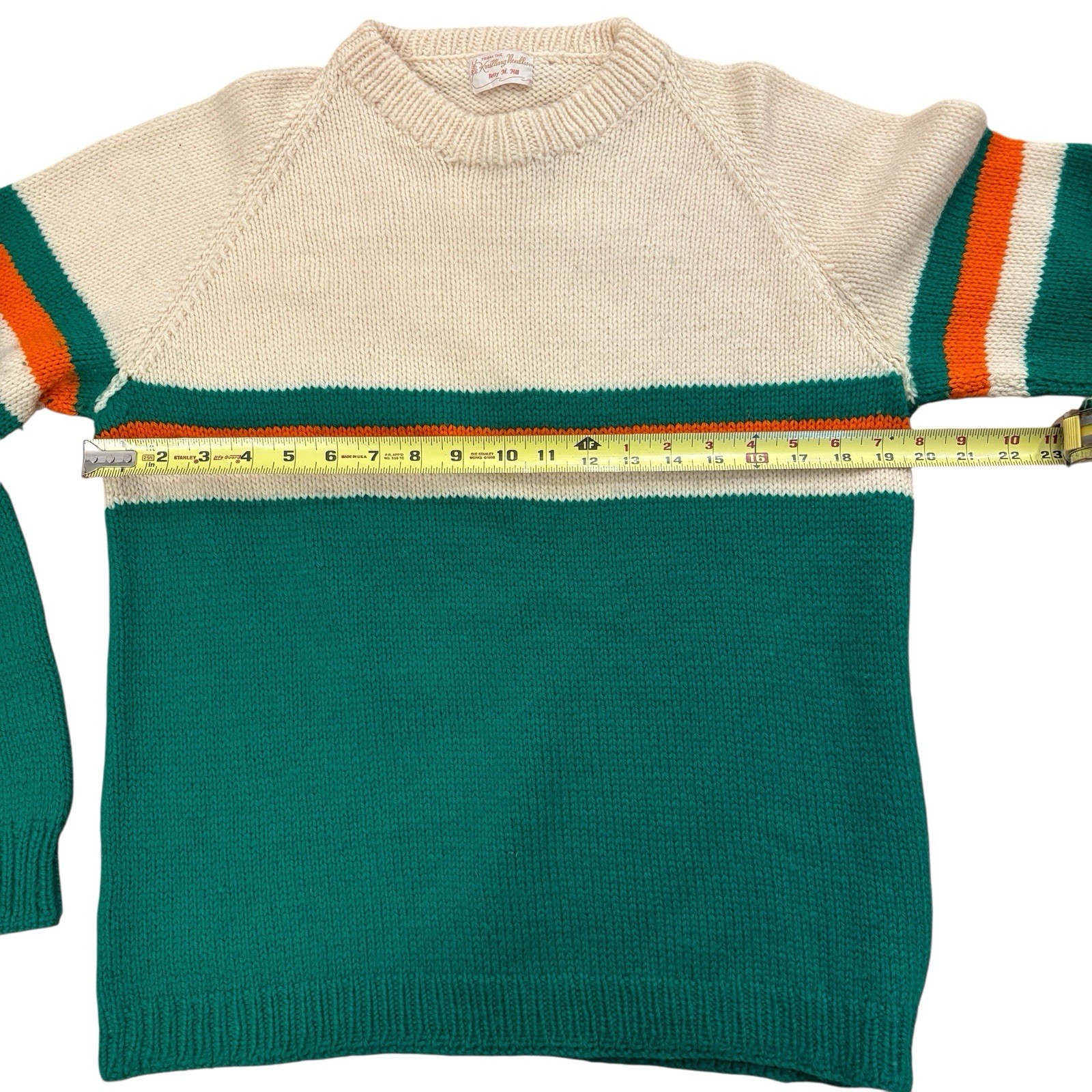 Hand Knit Pullover Sweater Jumper Handmade Bold Stripe Green Size M VTG 90’s Y2K